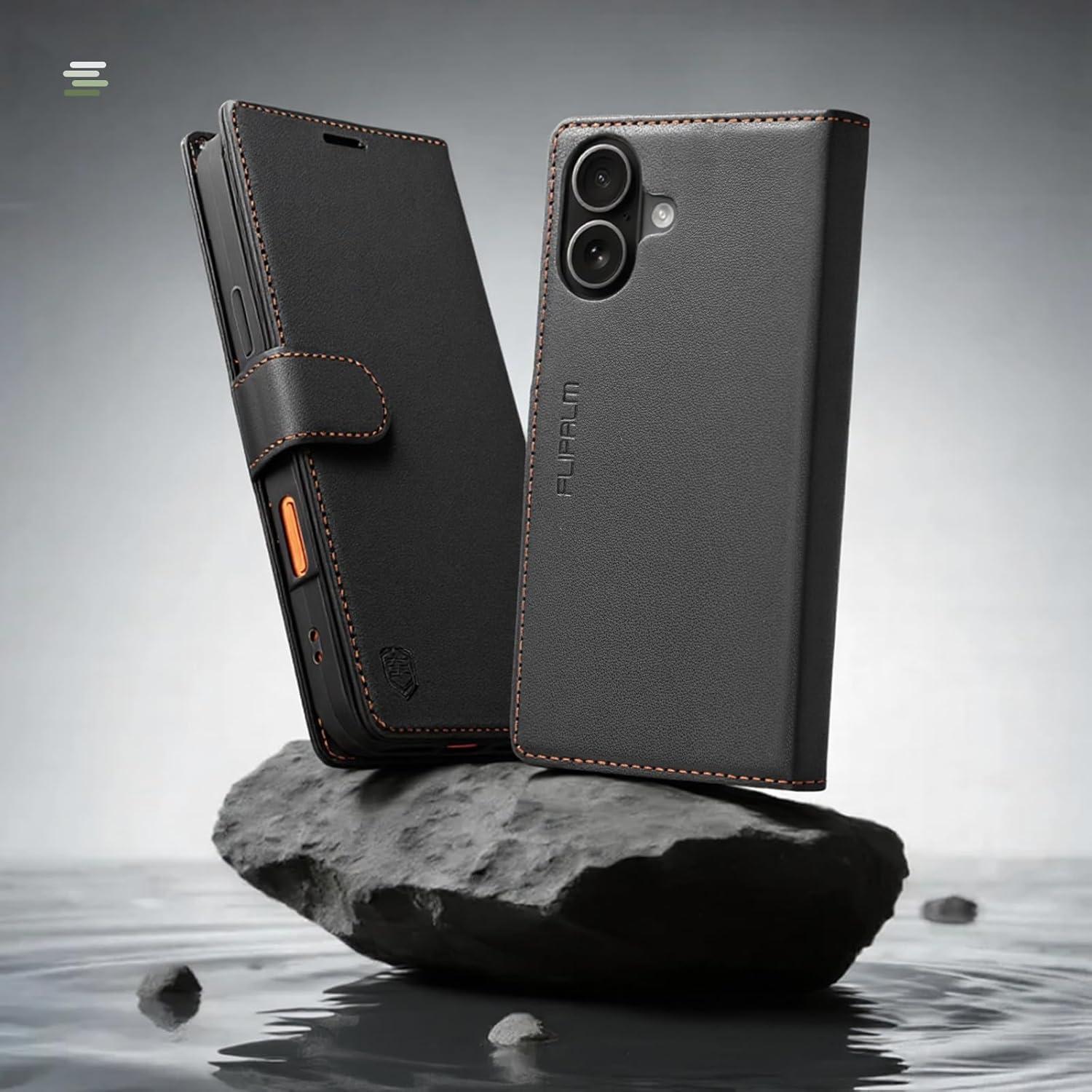 Funda billetera FLIPALM para iPhone 17, cuero PU, negro