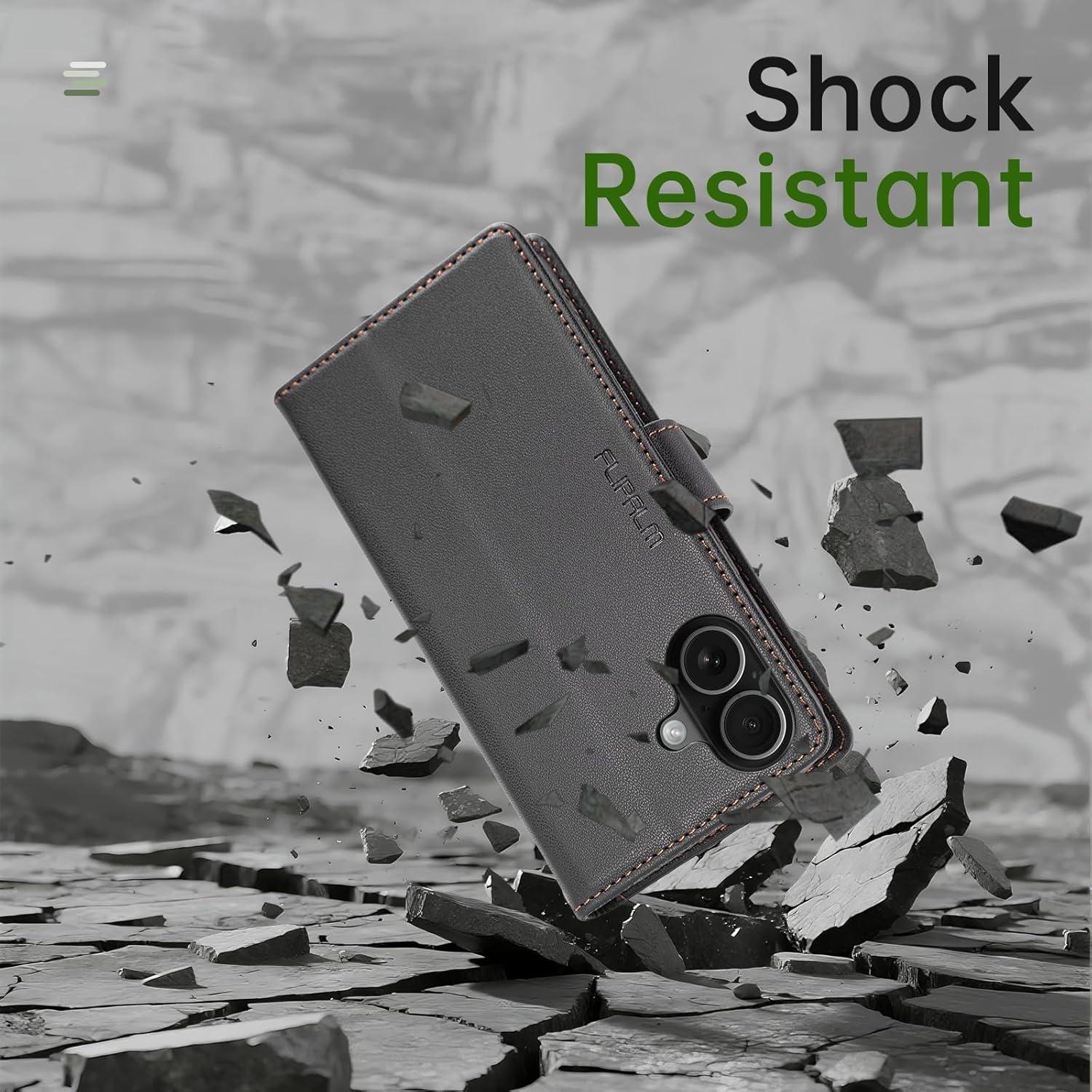 Funda billetera FLIPALM para iPhone 17, cuero PU, negro