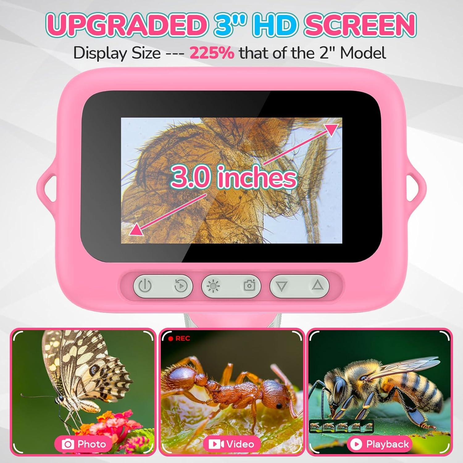 Microscopio Digital Portátil BEBANG 1000X Rosa para Niños