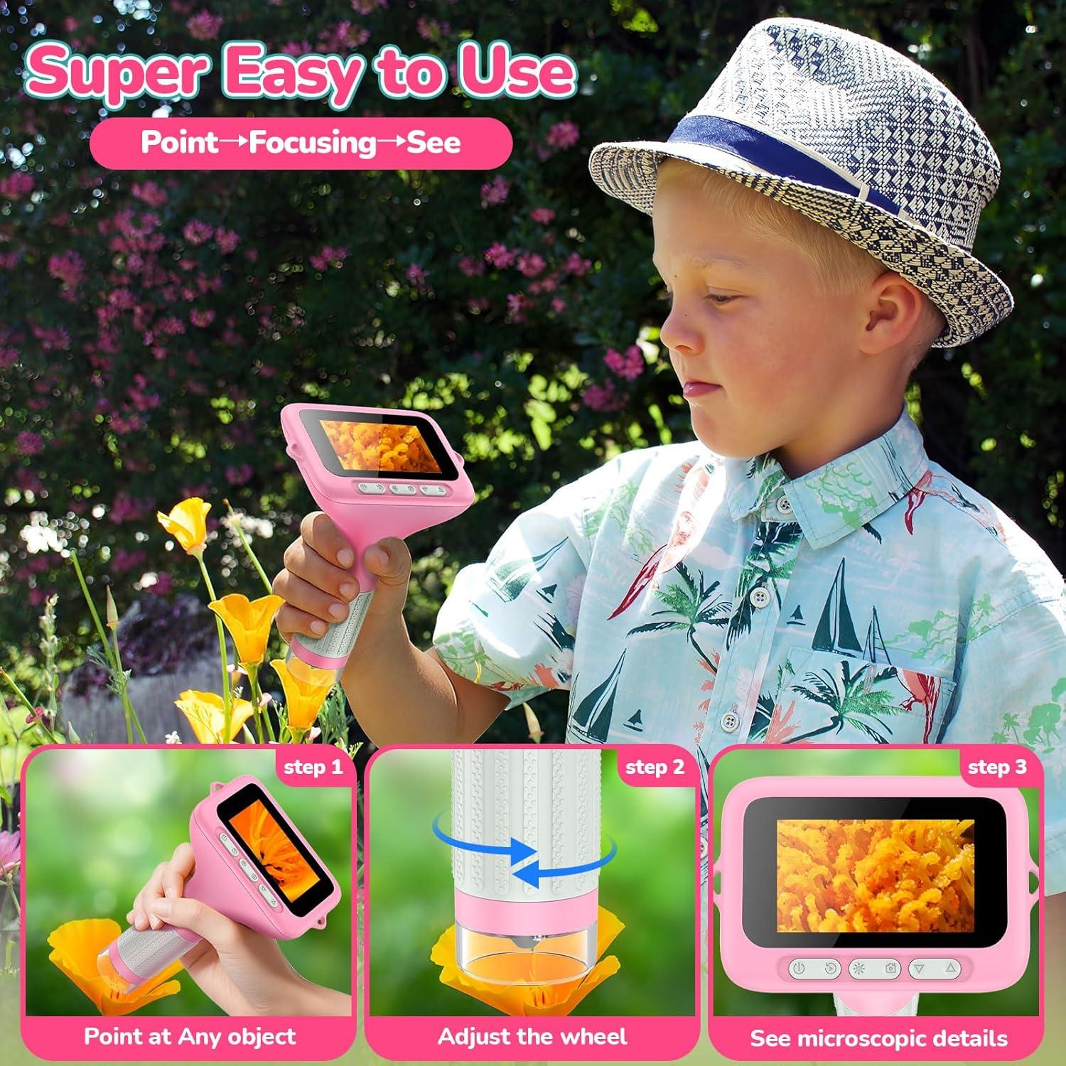 Microscopio Digital Portátil BEBANG 1000X Rosa para Niños