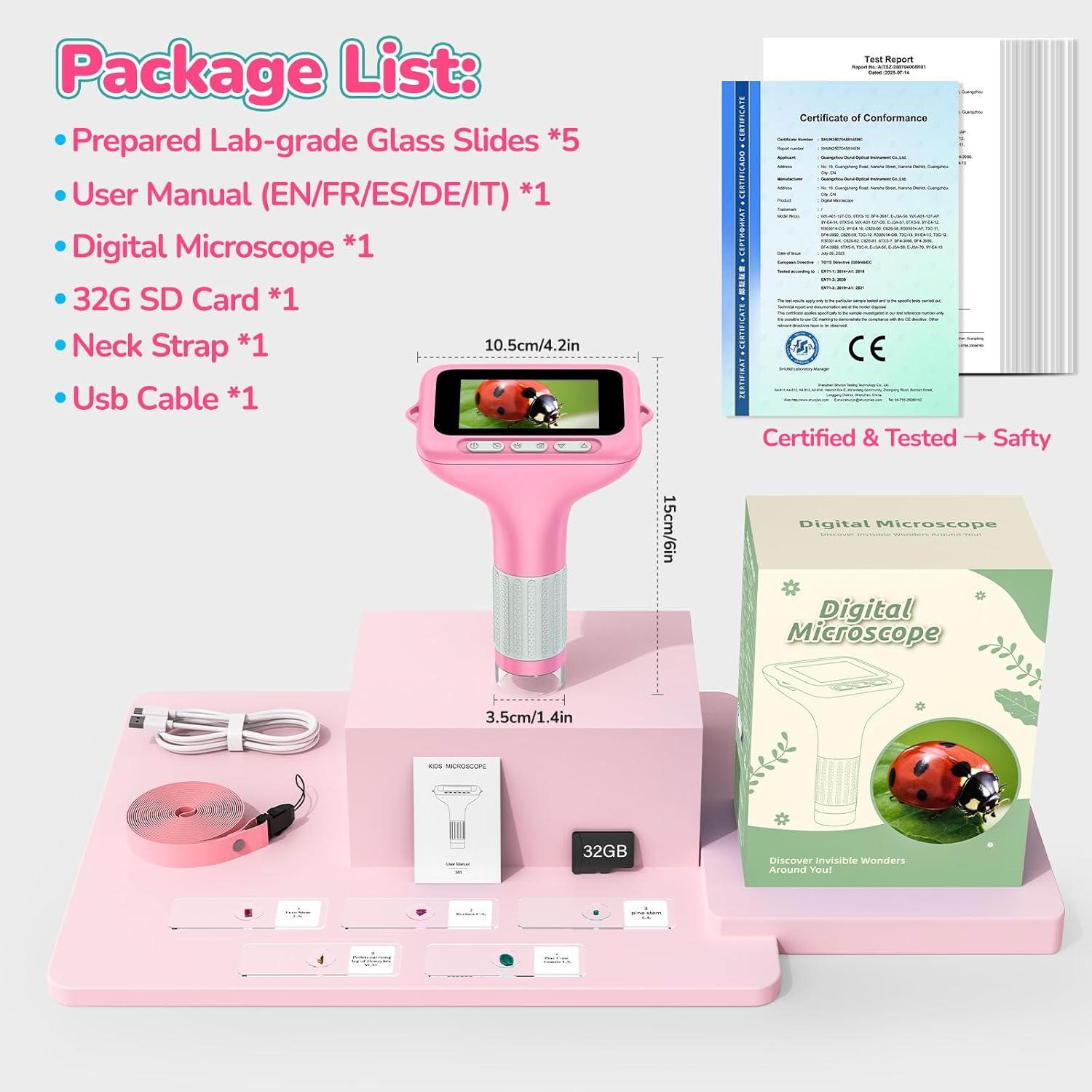 Microscopio Digital Portátil BEBANG 1000X Rosa para Niños