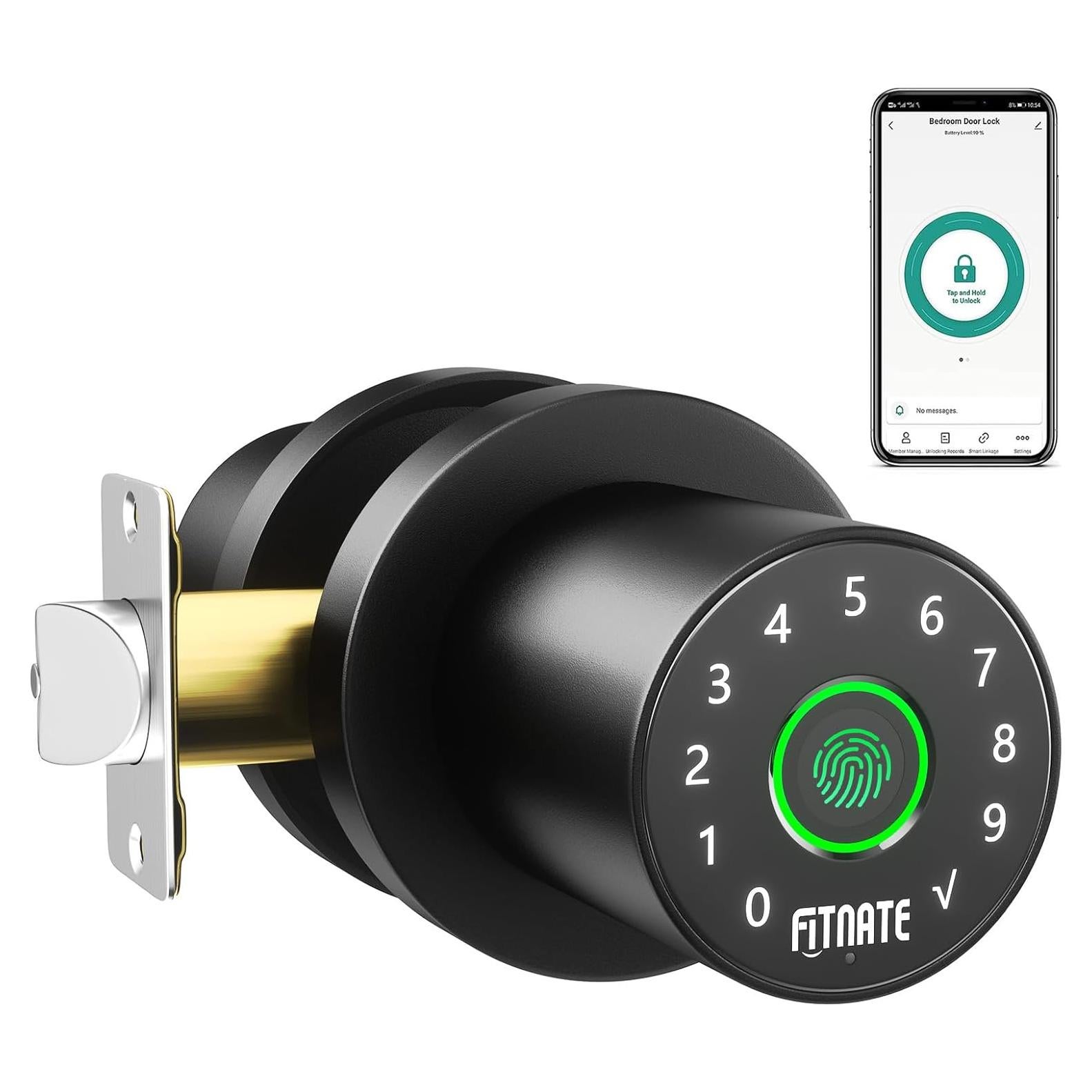 Cerradura Biométrica FITNATE con Huella Dactilar y App - Negro Mate