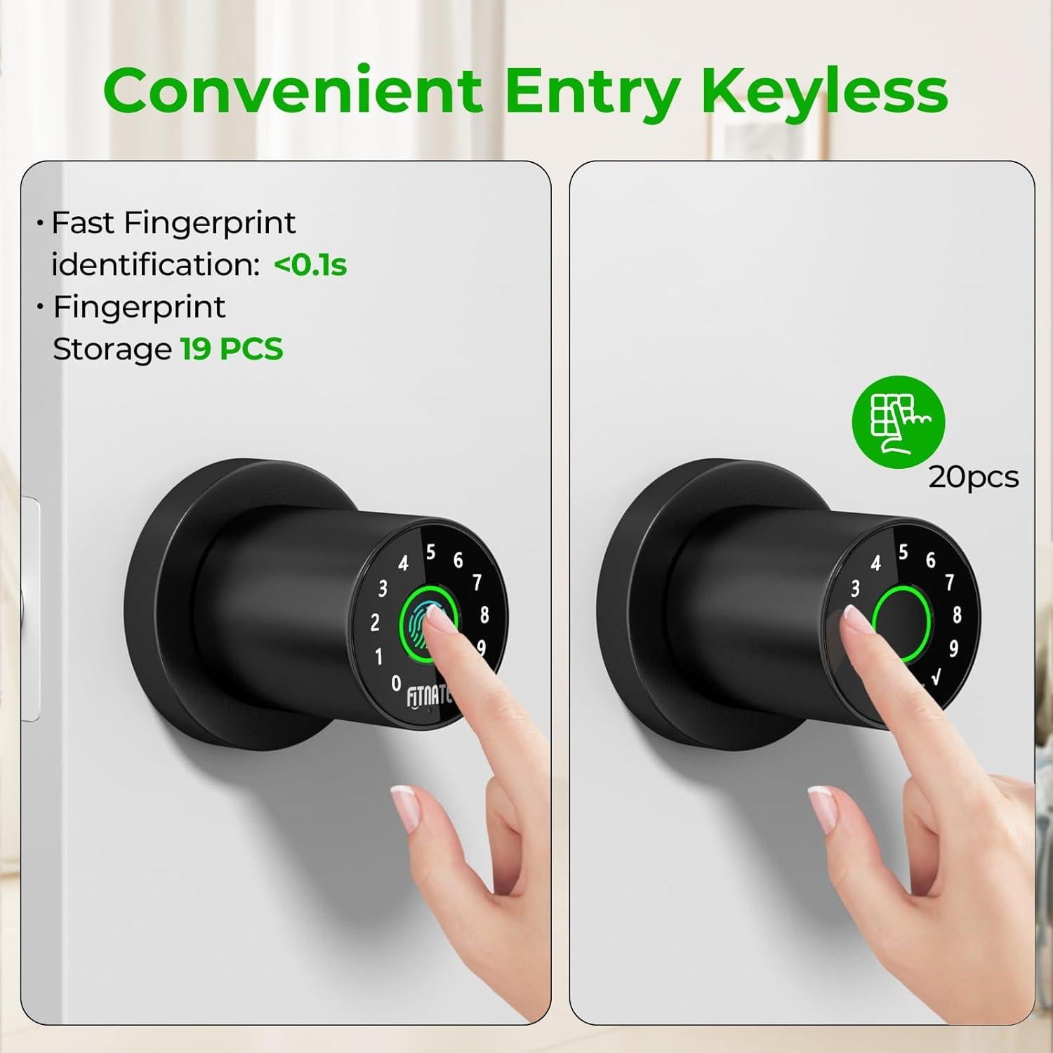 Cerradura Biométrica FITNATE con Huella Dactilar y App - Negro Mate