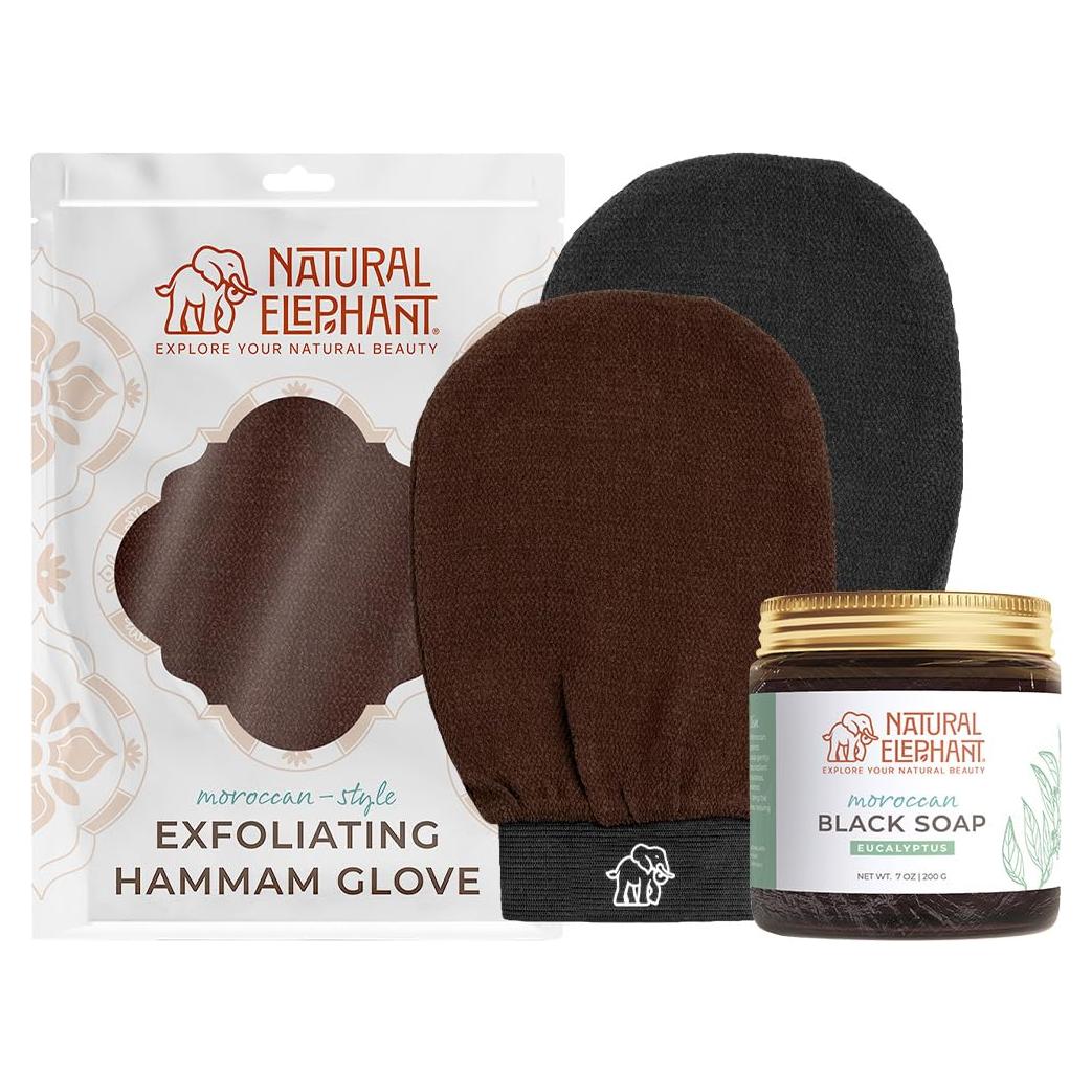 Jabón Negro Marroquí Natural Elephant 200g + Guantes Exfoliantes