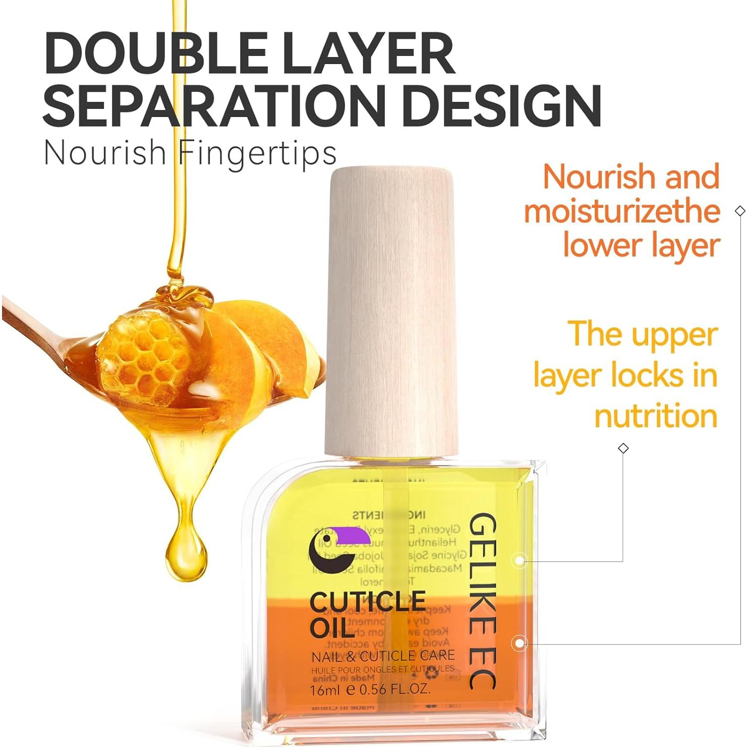 Gelike EC Cuticle Oil For Nails: Natural Nail Oil Honey of JOJOBA and Vit E - Cuticle Moisturizes and Conditions Dry Nail Skin