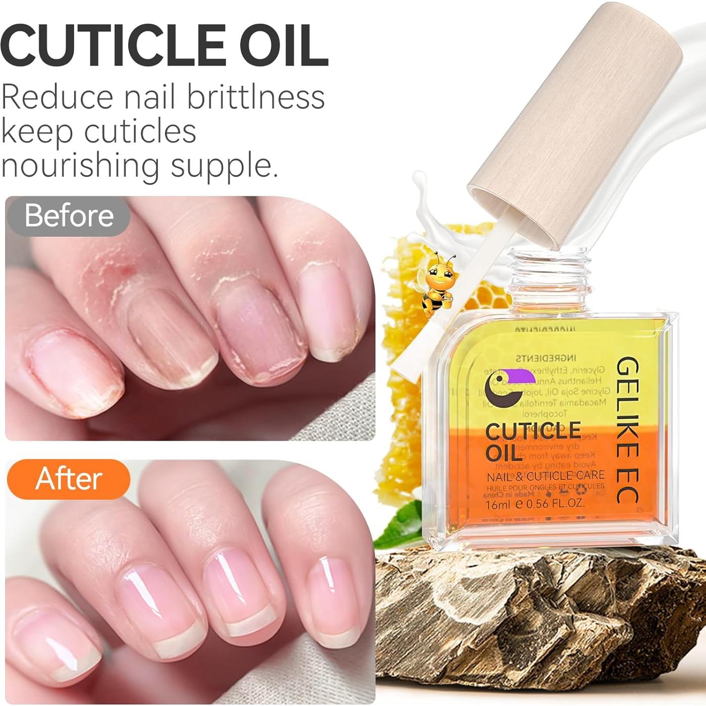 Gelike EC Cuticle Oil For Nails: Natural Nail Oil Honey of JOJOBA and Vit E - Cuticle Moisturizes and Conditions Dry Nail Skin