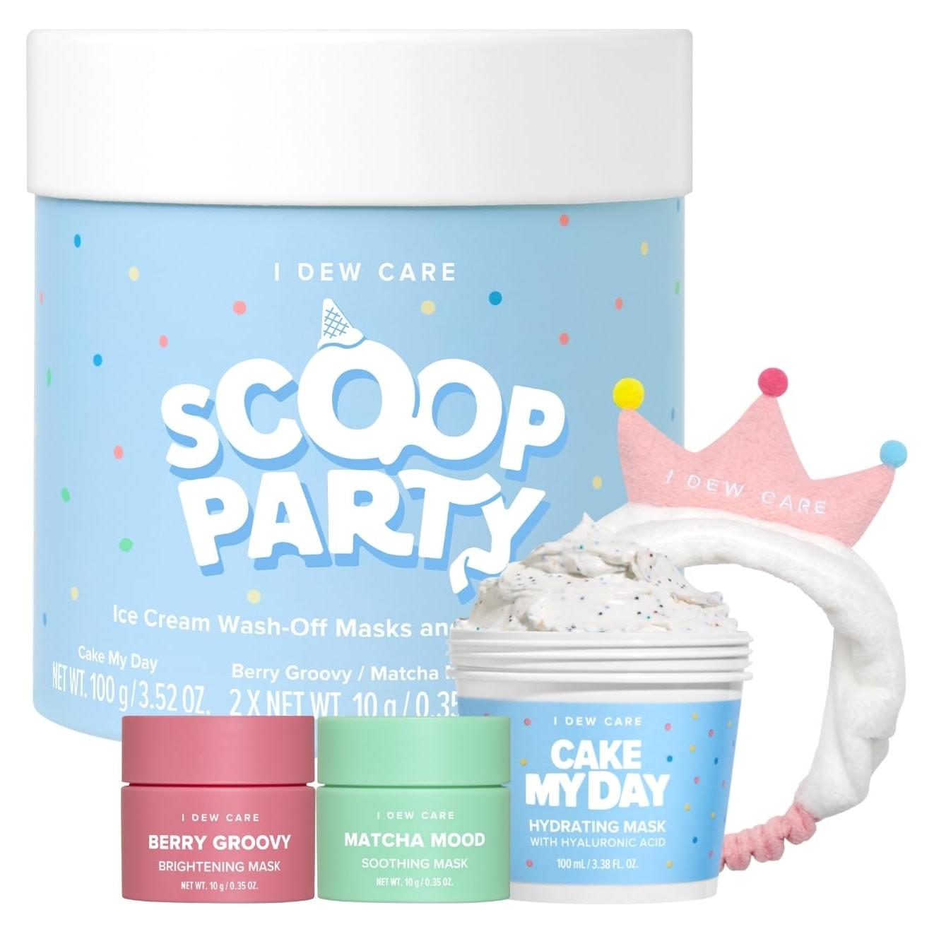 I DEW CARE Wash Off Face Mask Set - Scoop Party | Hyaluronic Acid Skincare Essentials, Moisturizing, Hydrating, Soothing, Exfoliating, Deep Cleansing Pore Refining, Stocking Stuffers
