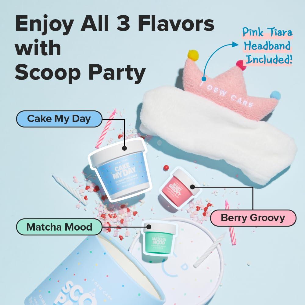 I DEW CARE Wash Off Face Mask Set - Scoop Party | Hyaluronic Acid Skincare Essentials, Moisturizing, Hydrating, Soothing, Exfoliating, Deep Cleansing Pore Refining, Stocking Stuffers