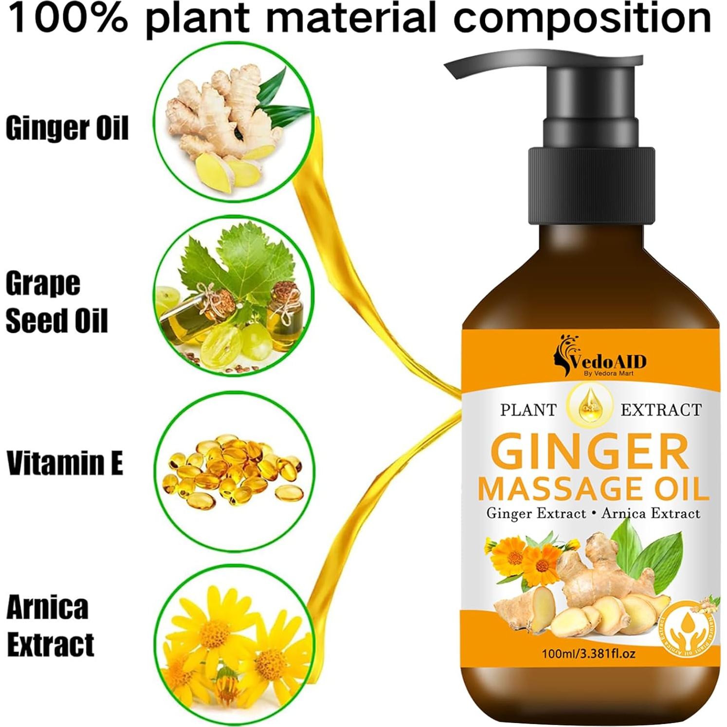 Aceite de Masaje de Jengibre Natural con Árnica y Vitamina E 136g