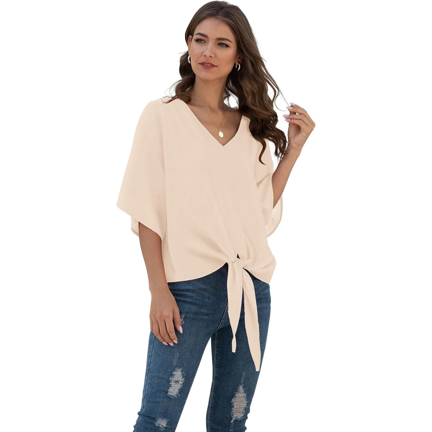 Blusa de Chifón VIISHOW para Mujeres con Nudo Frontal y Escote en V