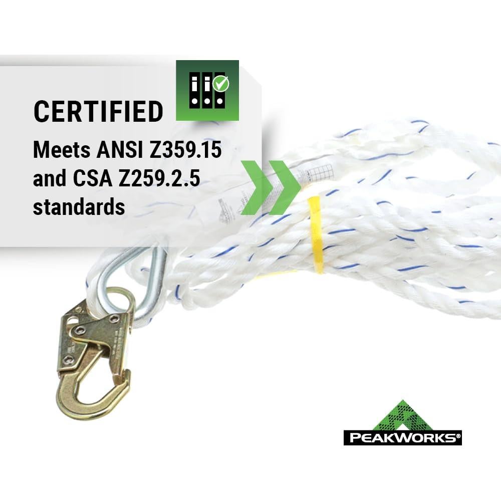 Cuerda Vertical Peakworks 7,62 m con Gancho de Resorte