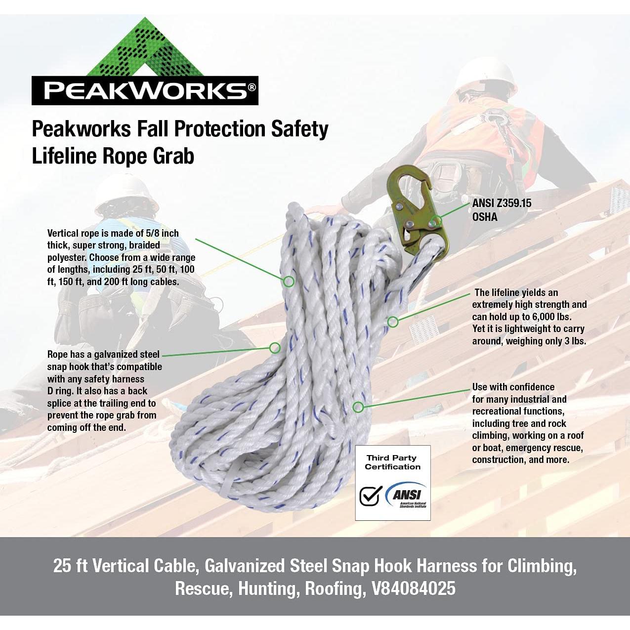 Cuerda Vertical Peakworks 7,62 m con Gancho de Resorte