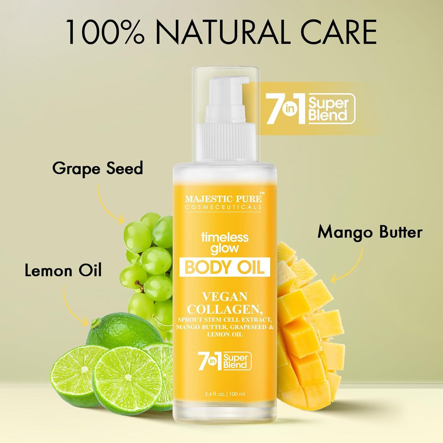 Aceite Corporal Majestic Pure Timeless Glow 100ml - Colágeno Vegano y Aceite de Semilla de Uva