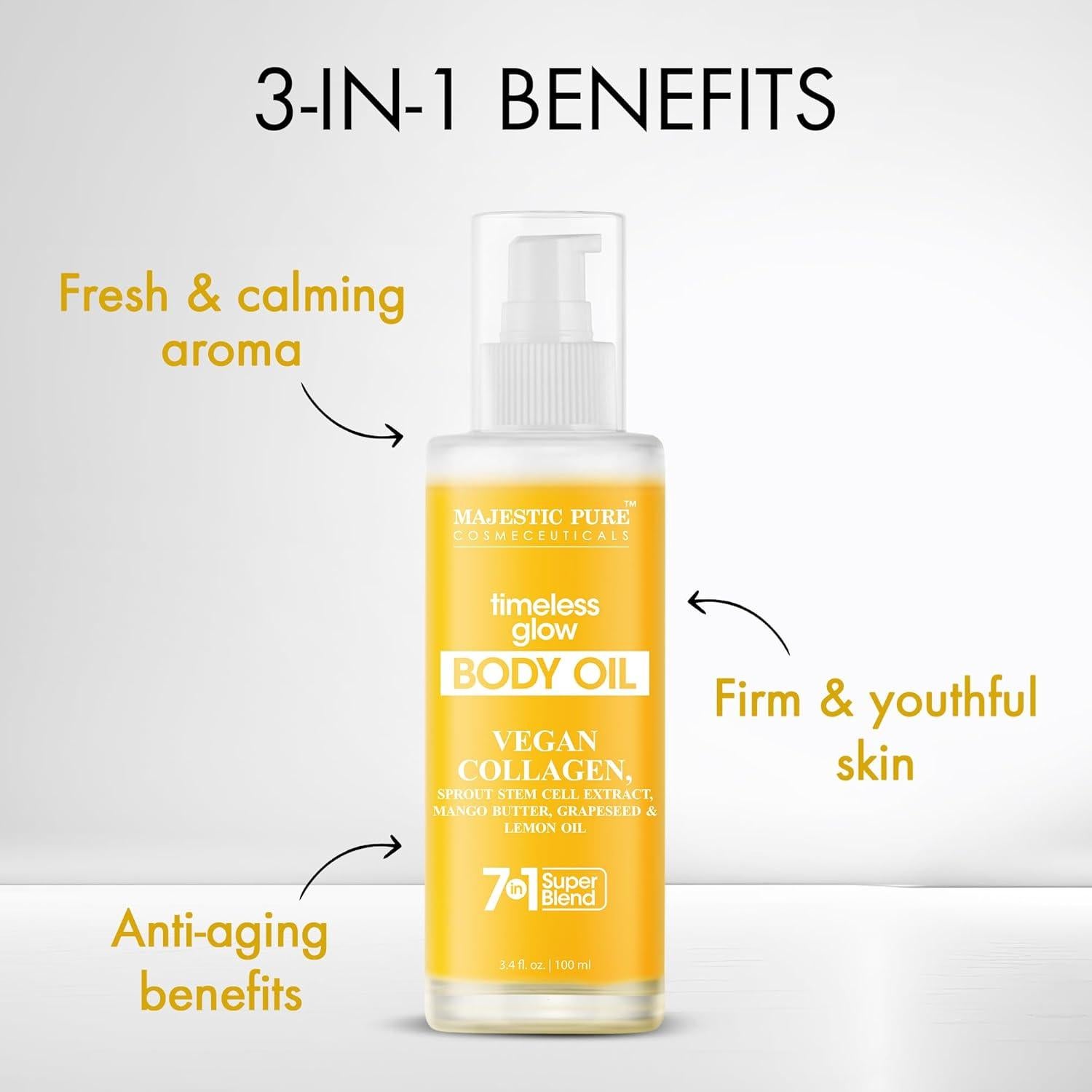 Aceite Corporal Majestic Pure Timeless Glow 100ml - Colágeno Vegano y Aceite de Semilla de Uva