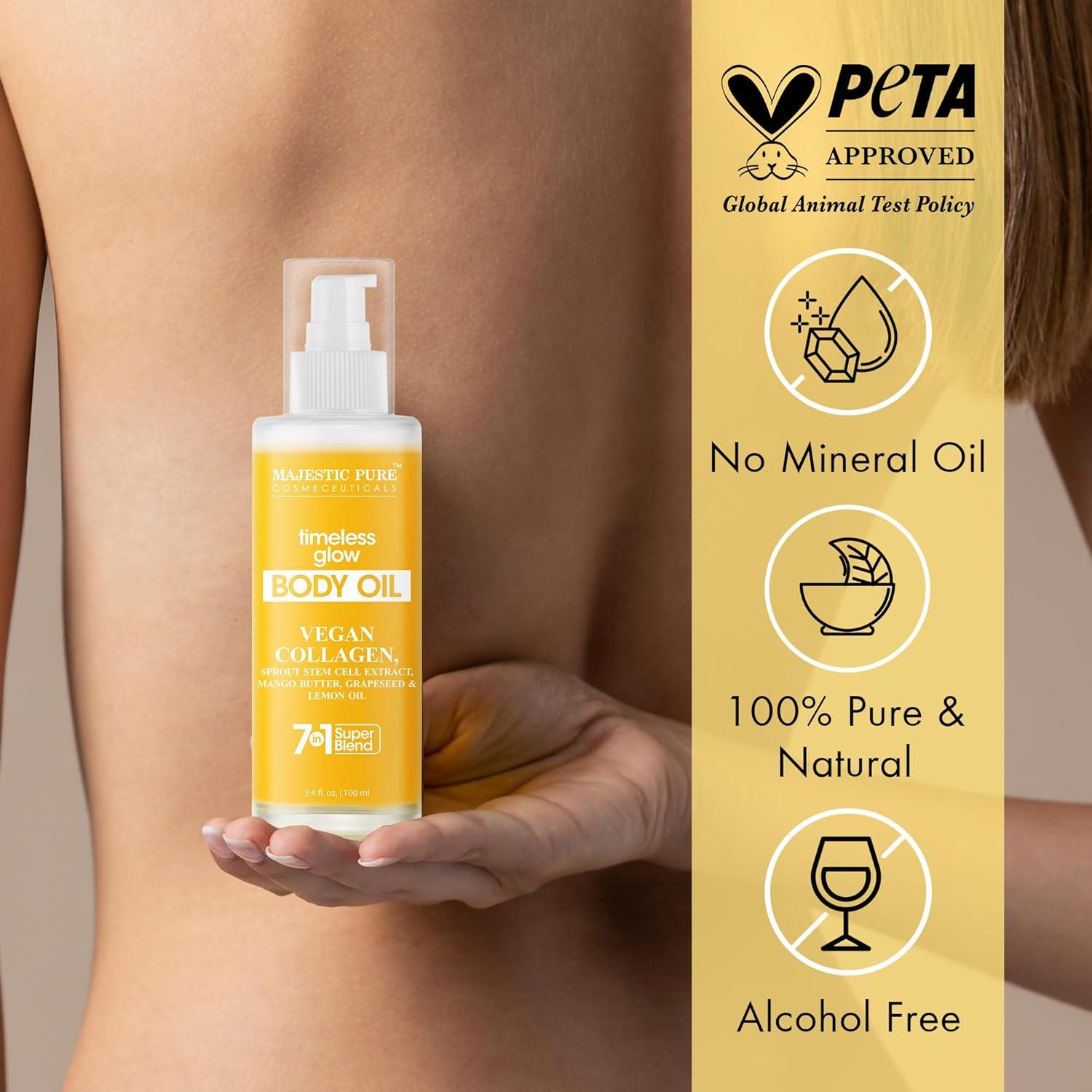 Aceite Corporal Majestic Pure Timeless Glow 100ml - Colágeno Vegano y Aceite de Semilla de Uva