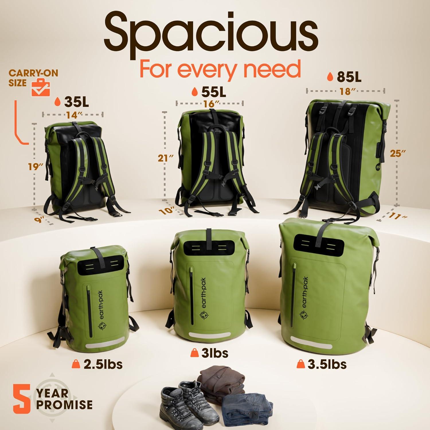 Mochila Impermeable Earth Pak 85L Verde para Senderismo