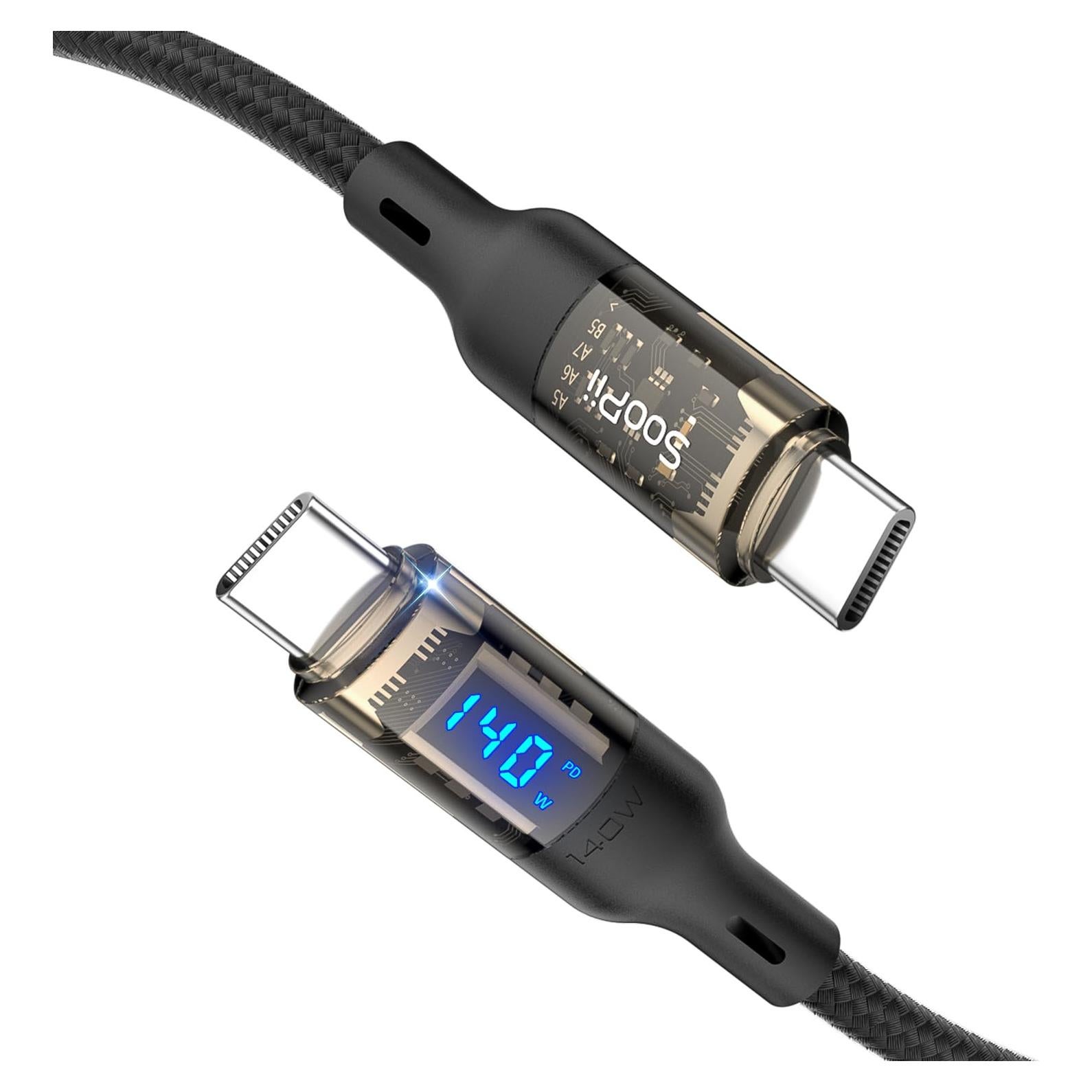 Cable USB C a USB C SooPii 240W 1.22m con Pantalla LED Negro