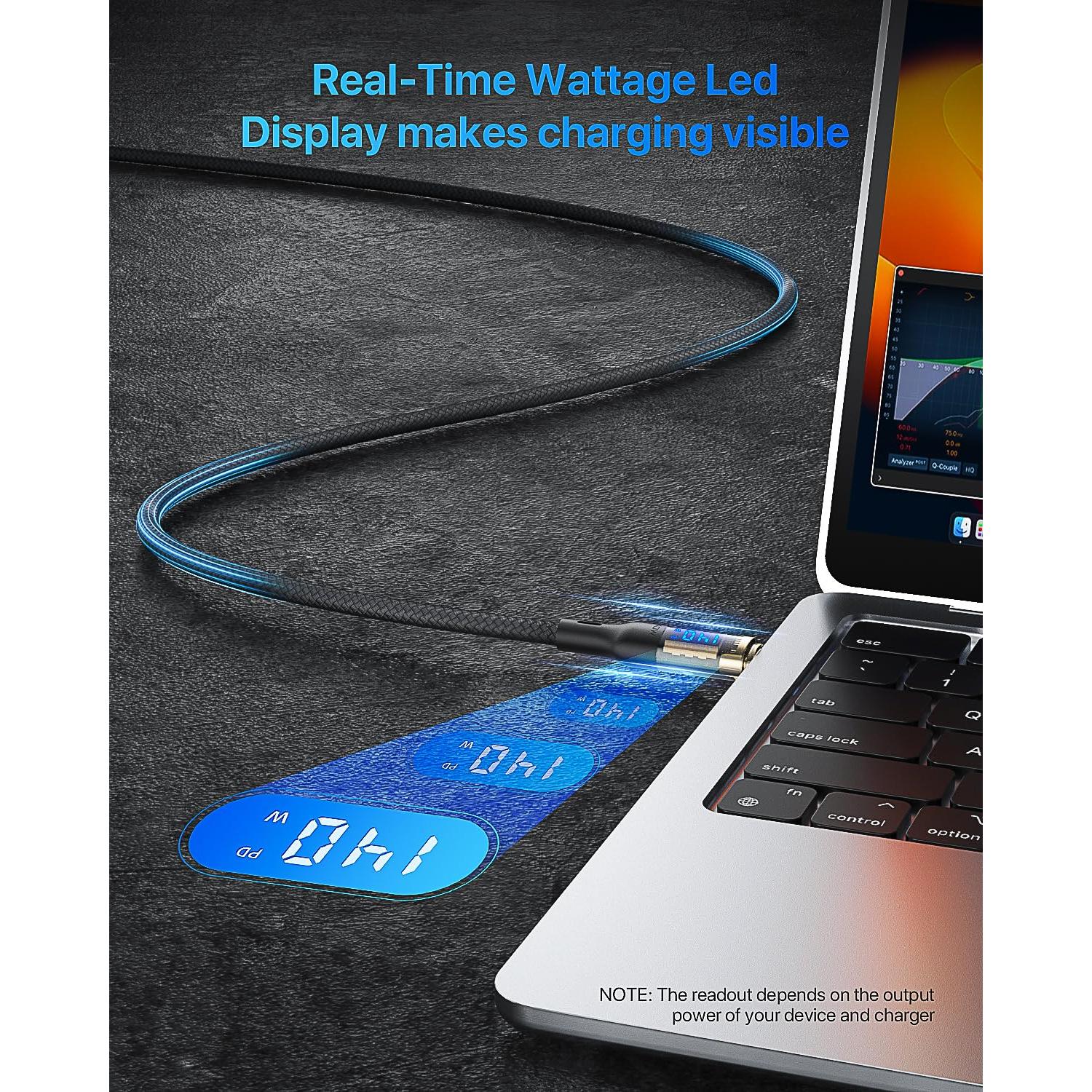 Cable USB C a USB C SooPii 240W 1.22m con Pantalla LED Negro