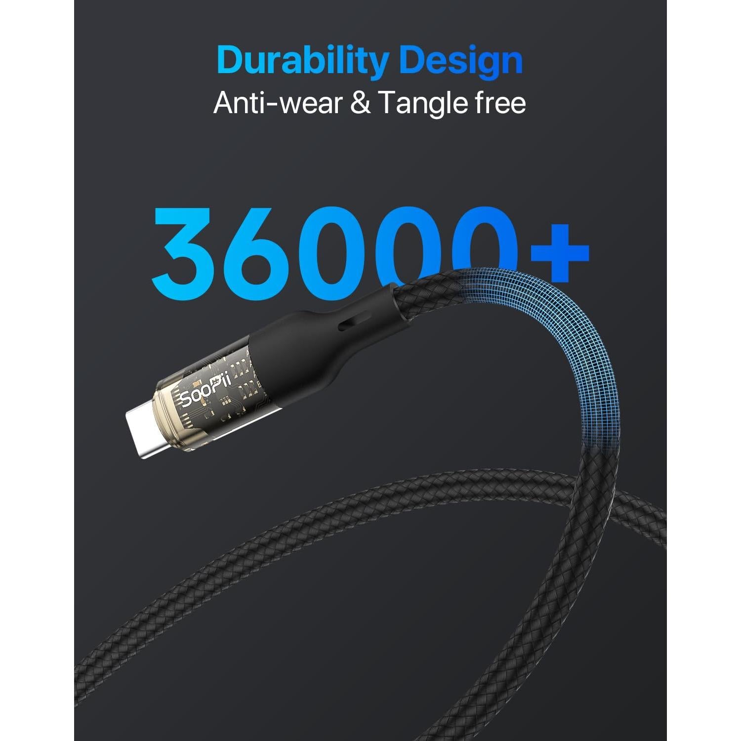 Cable USB C a USB C SooPii 240W 1.22m con Pantalla LED Negro