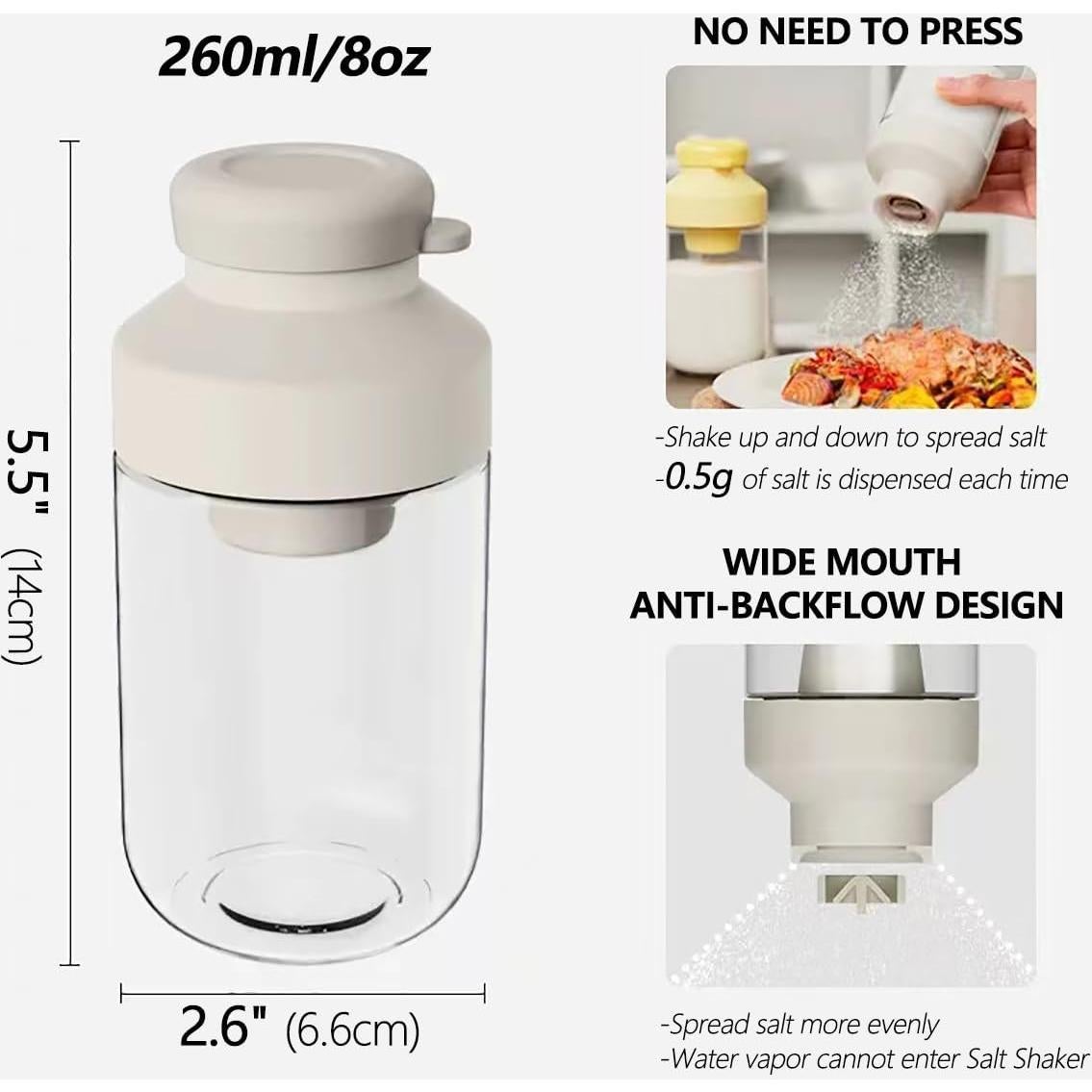 Salero Automático YAMKNICE de Vidrio 260ml Libre de BPA Gris