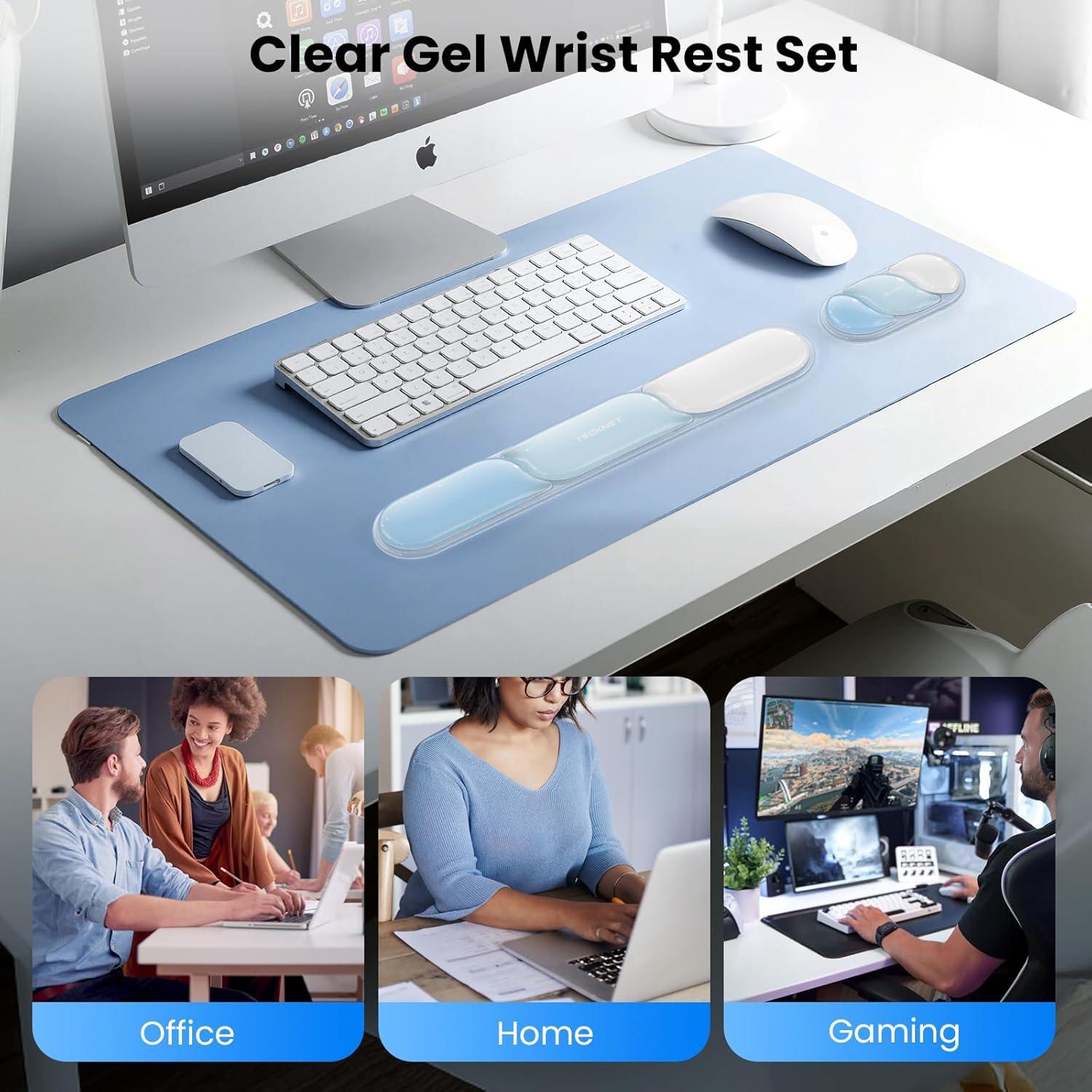 Reposapiés de Gel Ergonómico Tecknet Azul para Teclado y Mouse