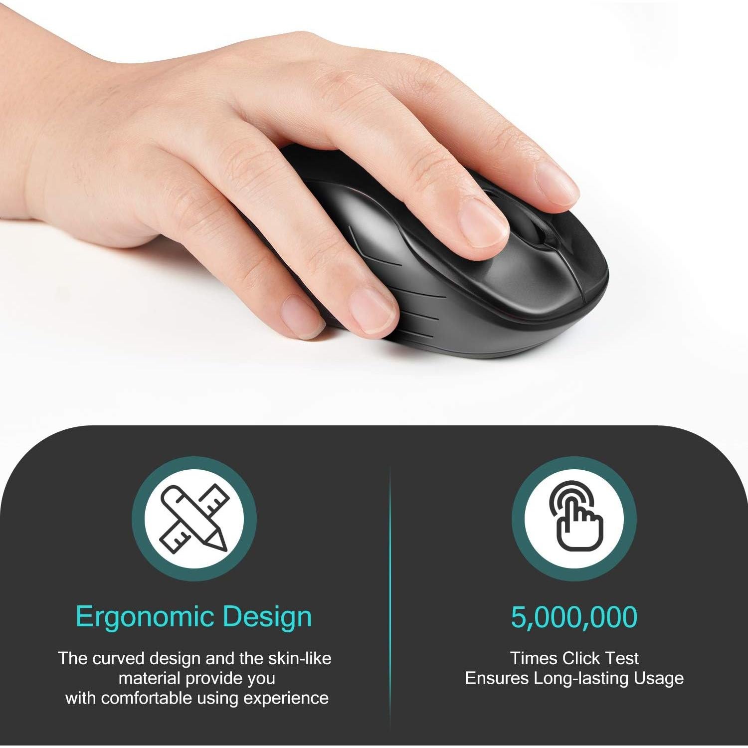 LeadsaiL Ratón Inalámbrico Silencioso 2.4G Compacto Negro