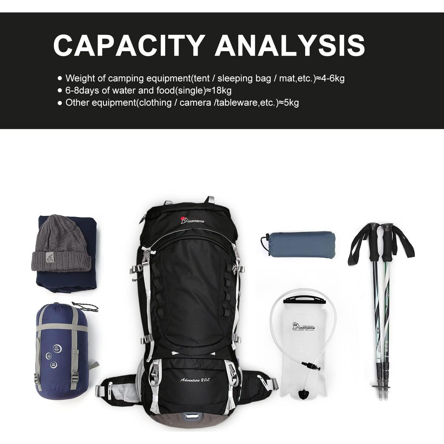 Mochila MOUNTAINTOP 80L para Senderismo y Camping