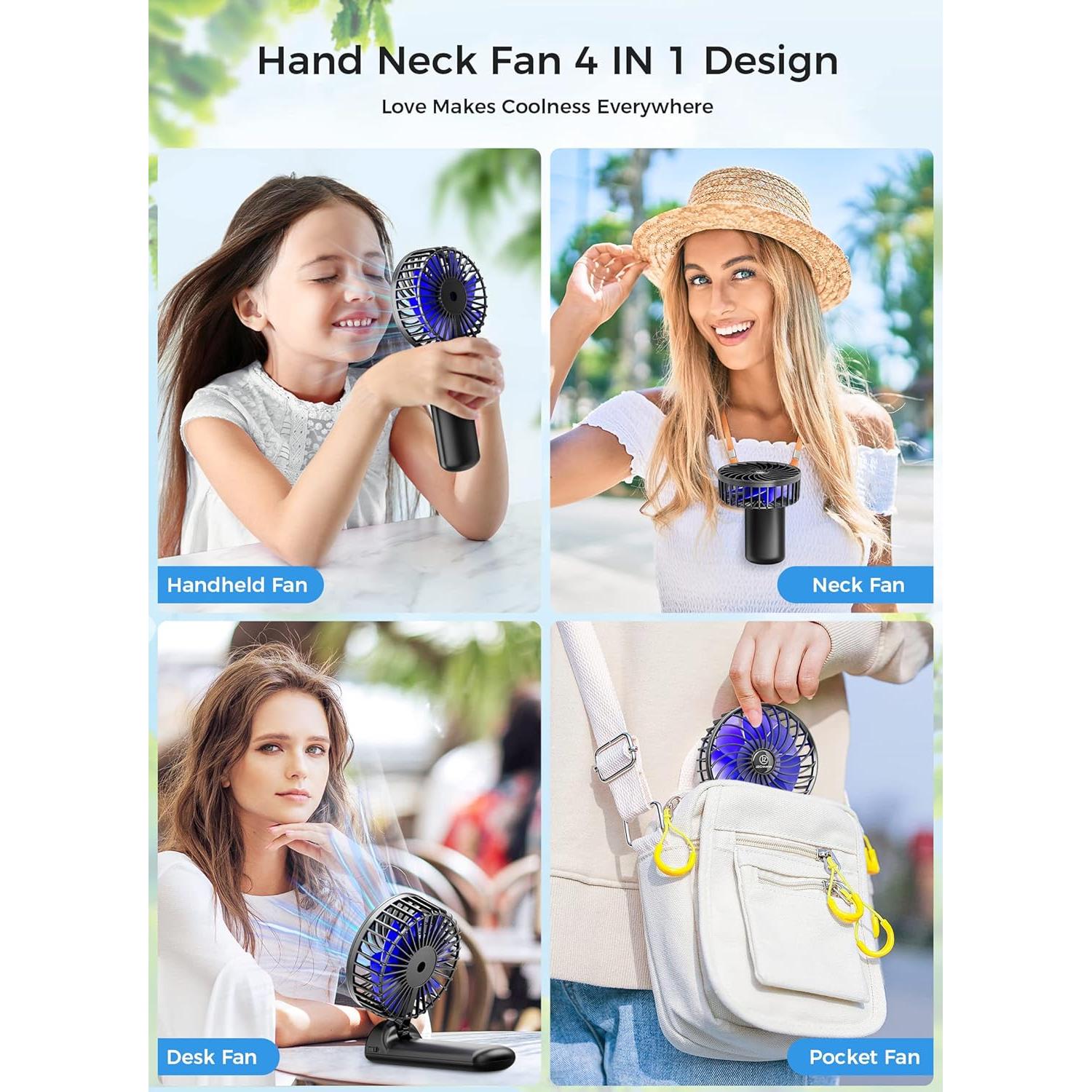 Ventilador de Mano Mini JZCreater Recargable 4 Velocidades