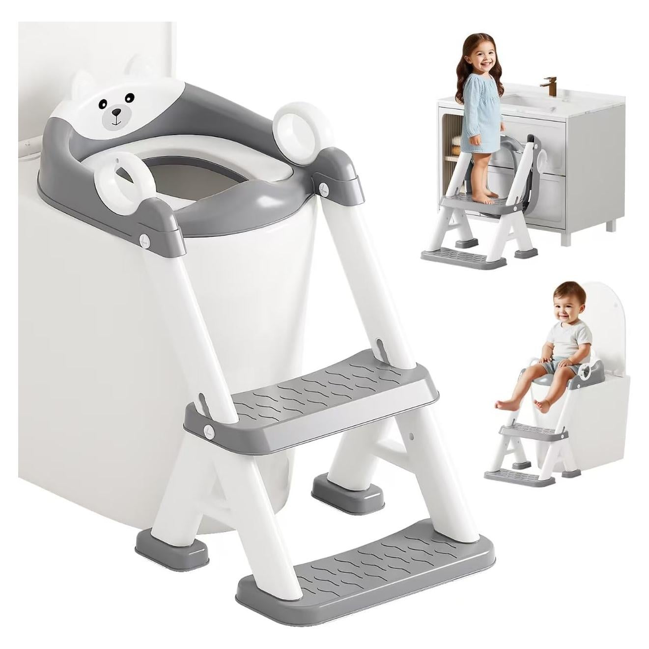 Potty Training Seat,Non Slip Foldable Toilet Training Seat with Soft Cushion, Comfortable HandlesUpgrade Toddler Toilet Seat for Kids Boys Girls,Potty Training Toilet Seat with Step Stool Ladder,