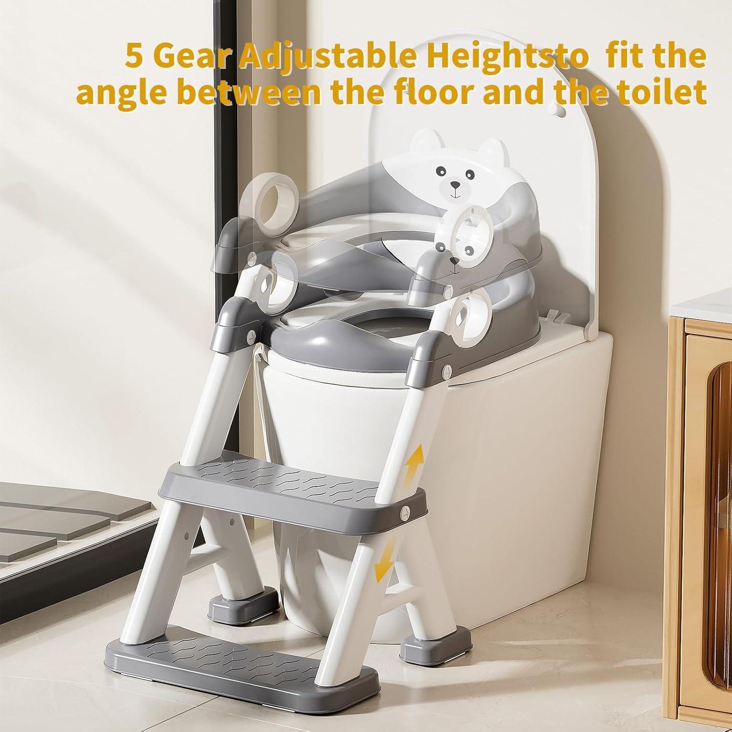 Potty Training Seat,Non Slip Foldable Toilet Training Seat with Soft Cushion, Comfortable HandlesUpgrade Toddler Toilet Seat for Kids Boys Girls,Potty Training Toilet Seat with Step Stool Ladder,