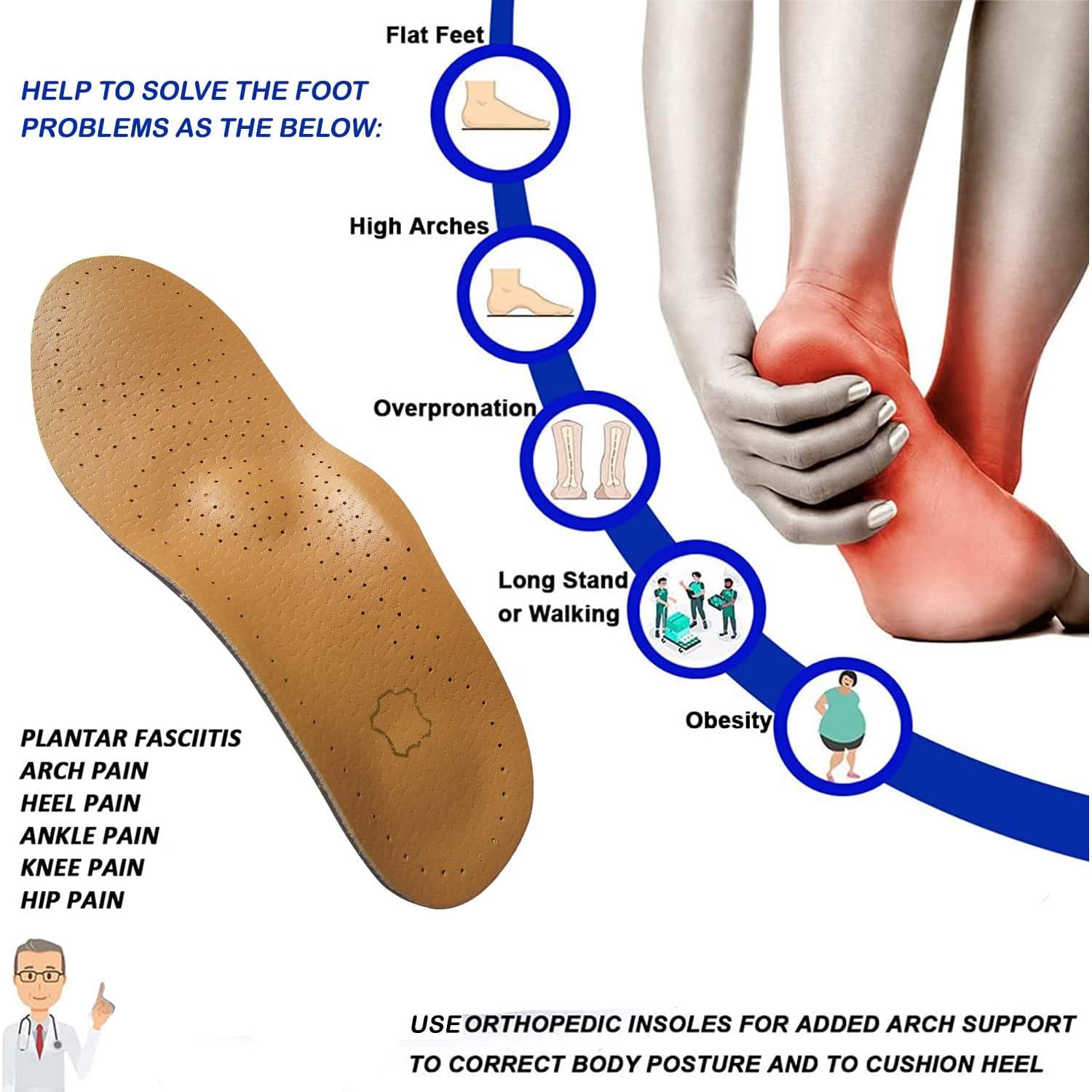 Plantillas Ortopédicas de Cuero Bellcon para Pies Planos 35-37