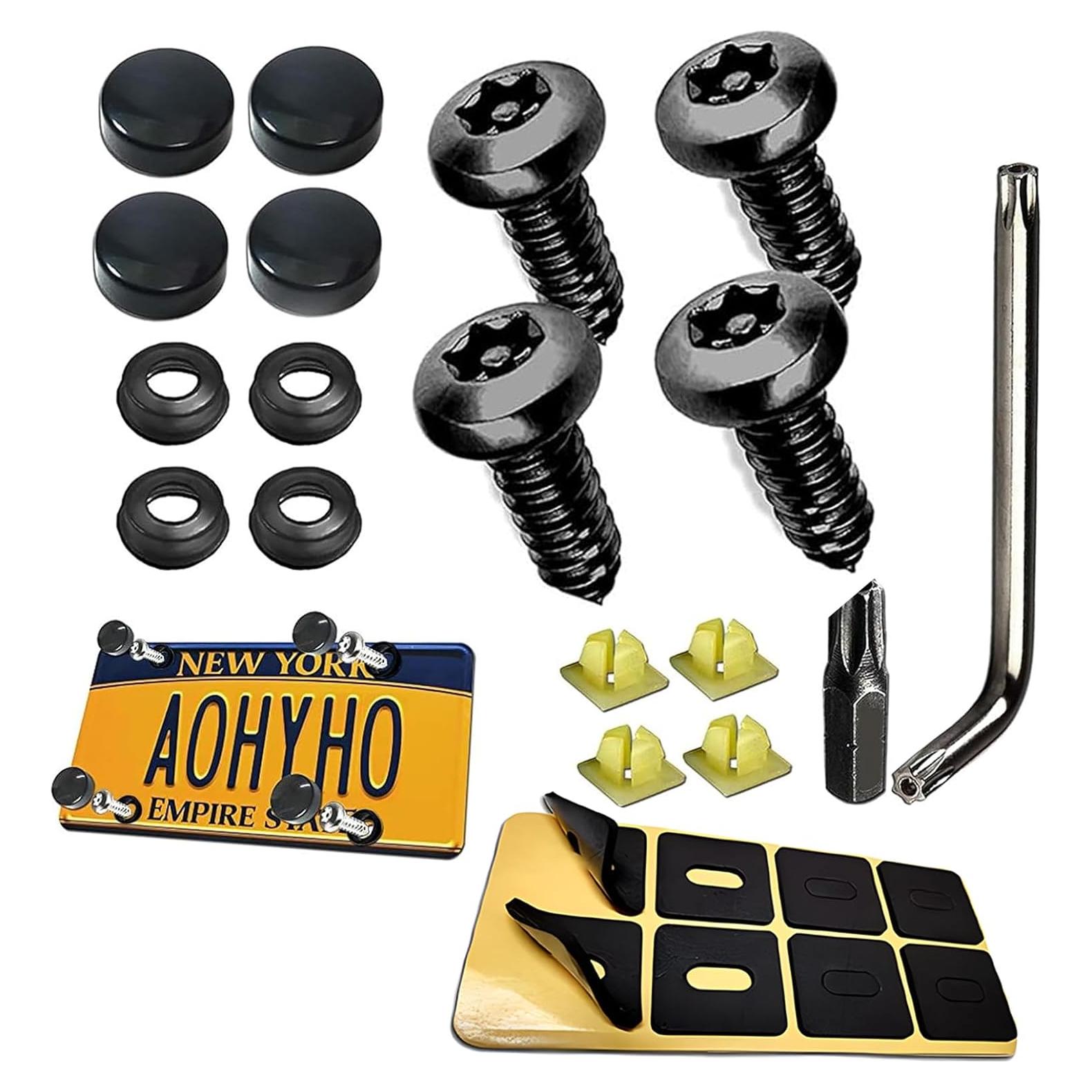 Kit de Tornillos de Montaje Antirrobo para Placas de Matrícula 4 PCS - Acero Inoxidable Negro