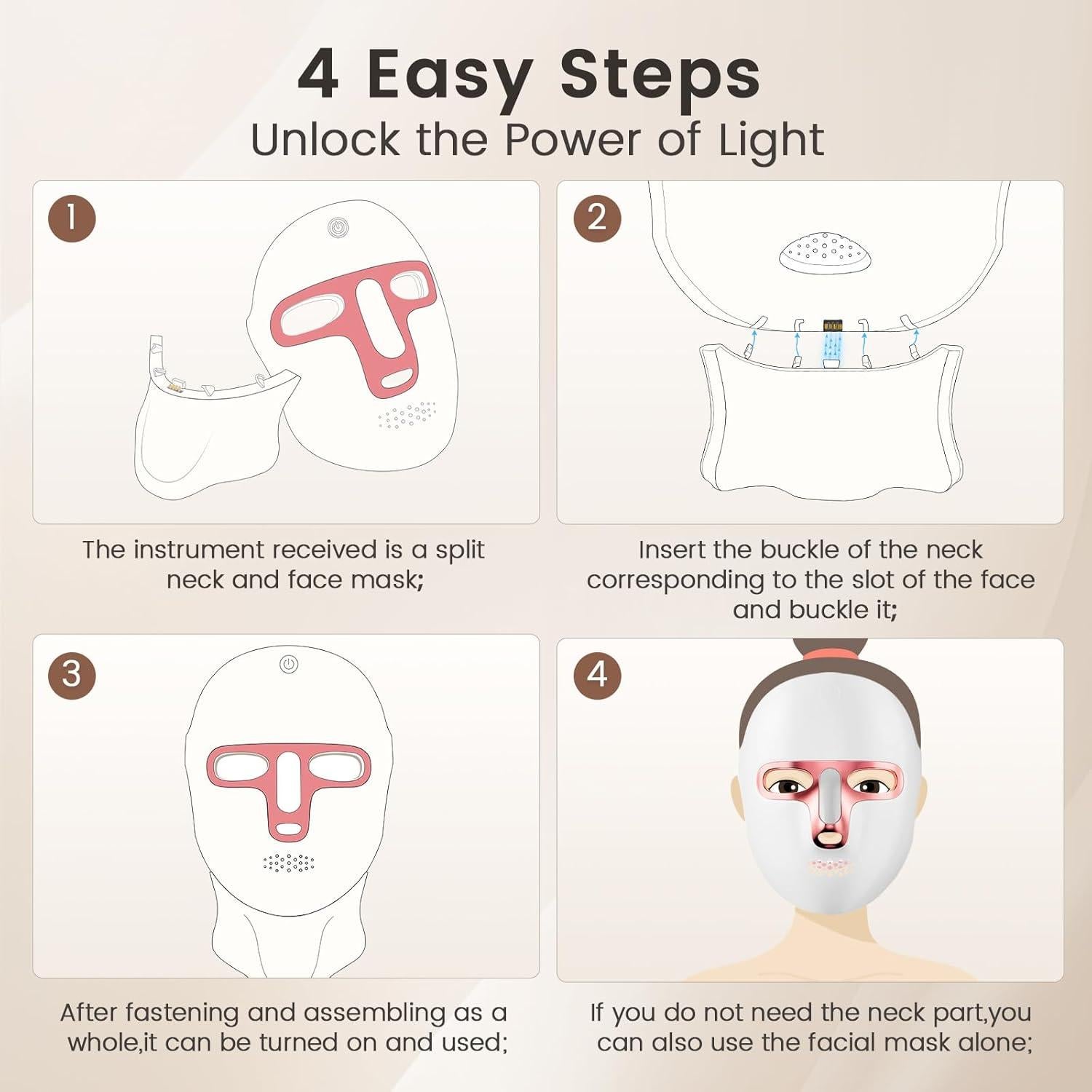 Máscara de Terapia de Luz Roja Tinkoola para Cara y Cuello