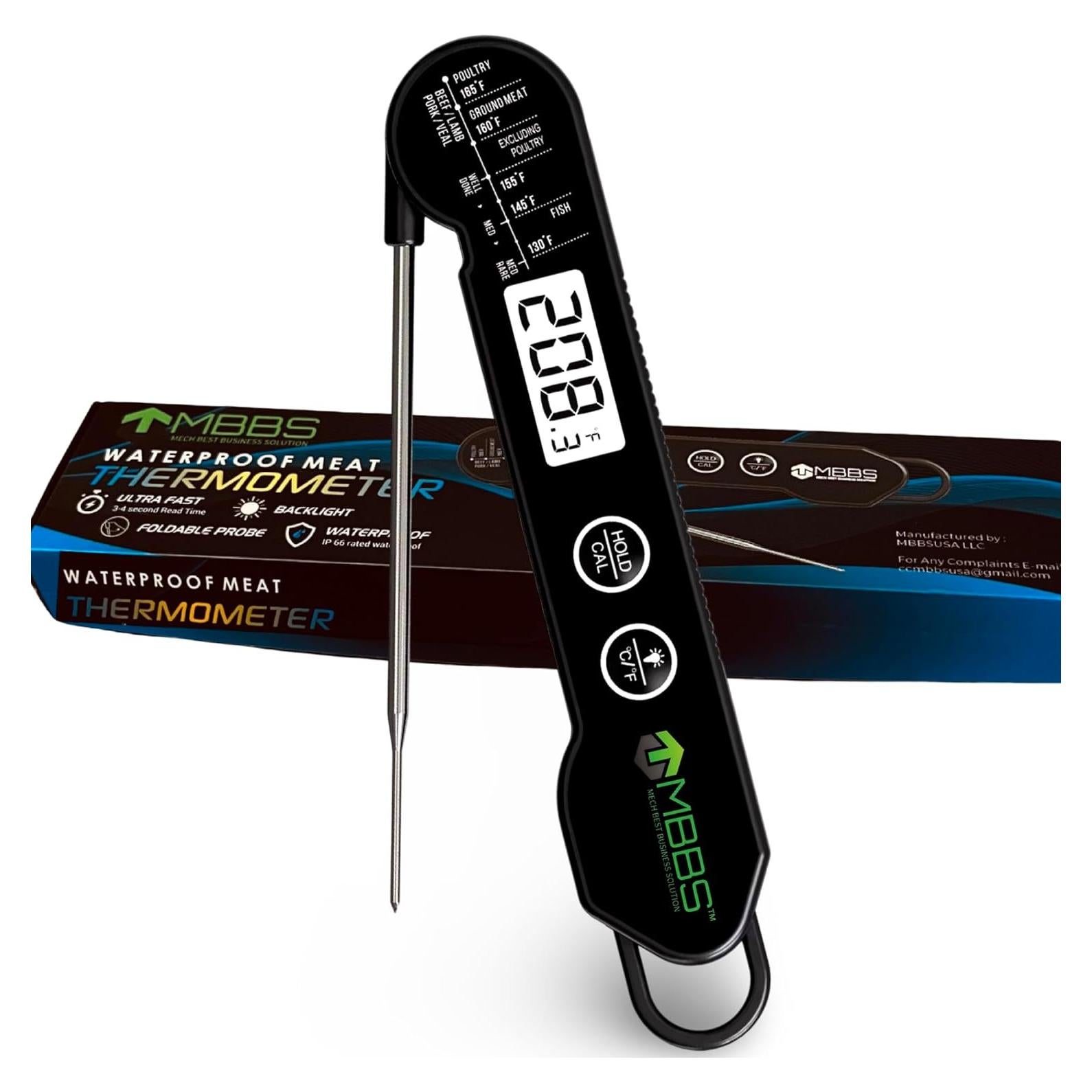 Termómetro de Carne Digital MBBS DT-90 Negro Impermeable