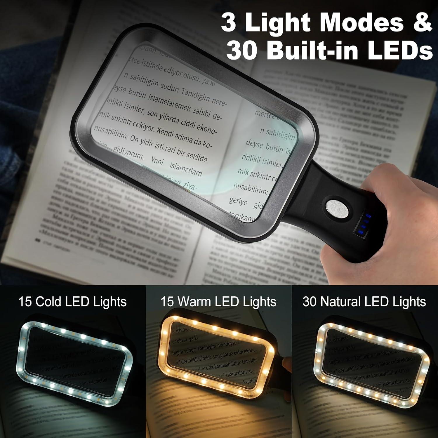 Lupa de Mano GABORISH 10X Recargable con Luz LED Ajustable