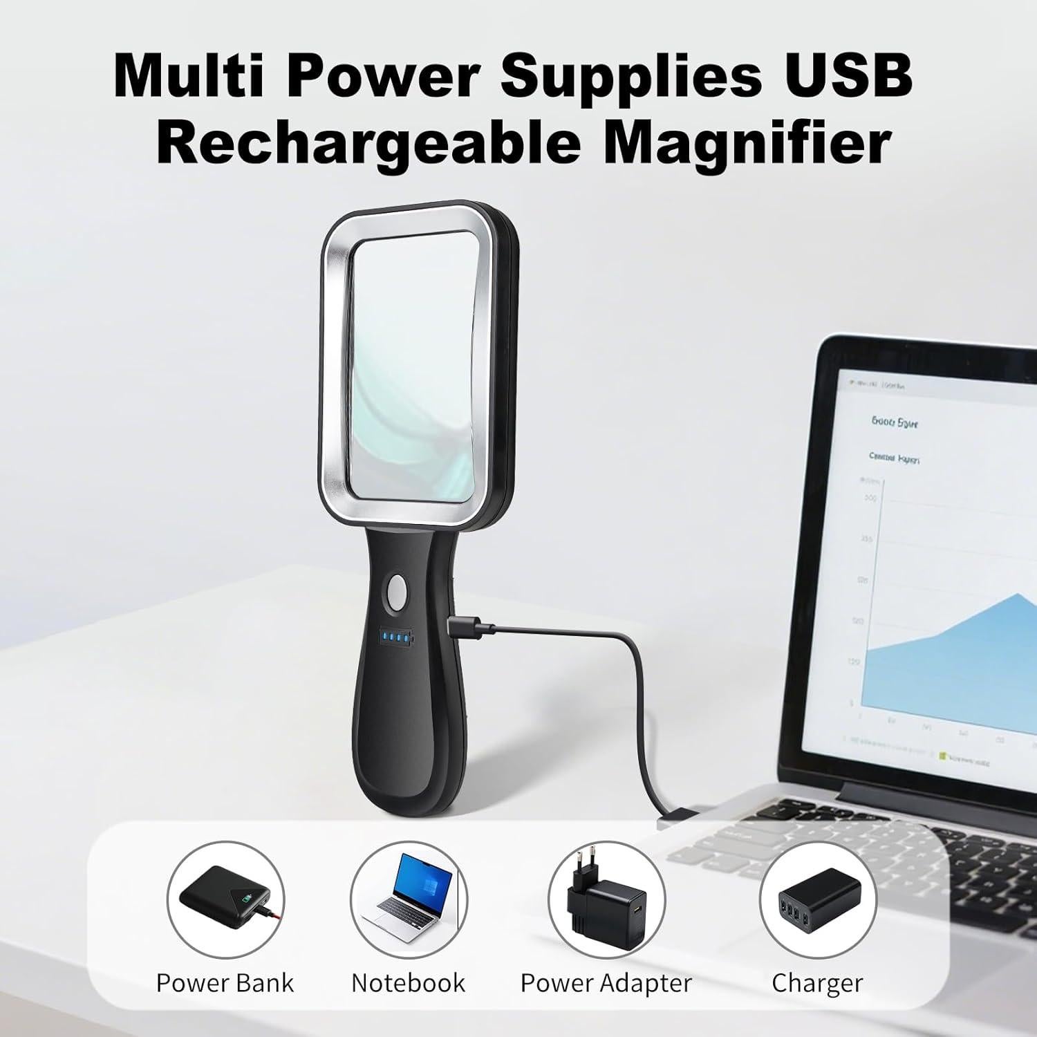 Lupa de Mano GABORISH 10X Recargable con Luz LED Ajustable