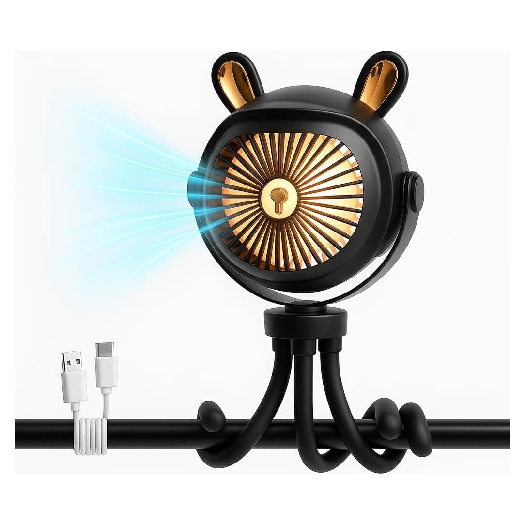 Ventilador Portátil Clip-On Genérico para Cochecito Negro