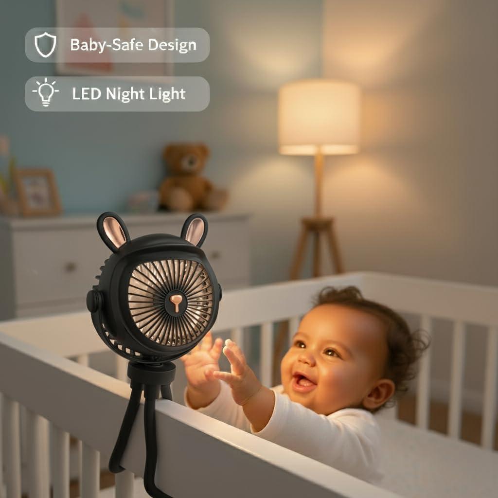 Ventilador Portátil Clip-On Genérico para Cochecito Negro