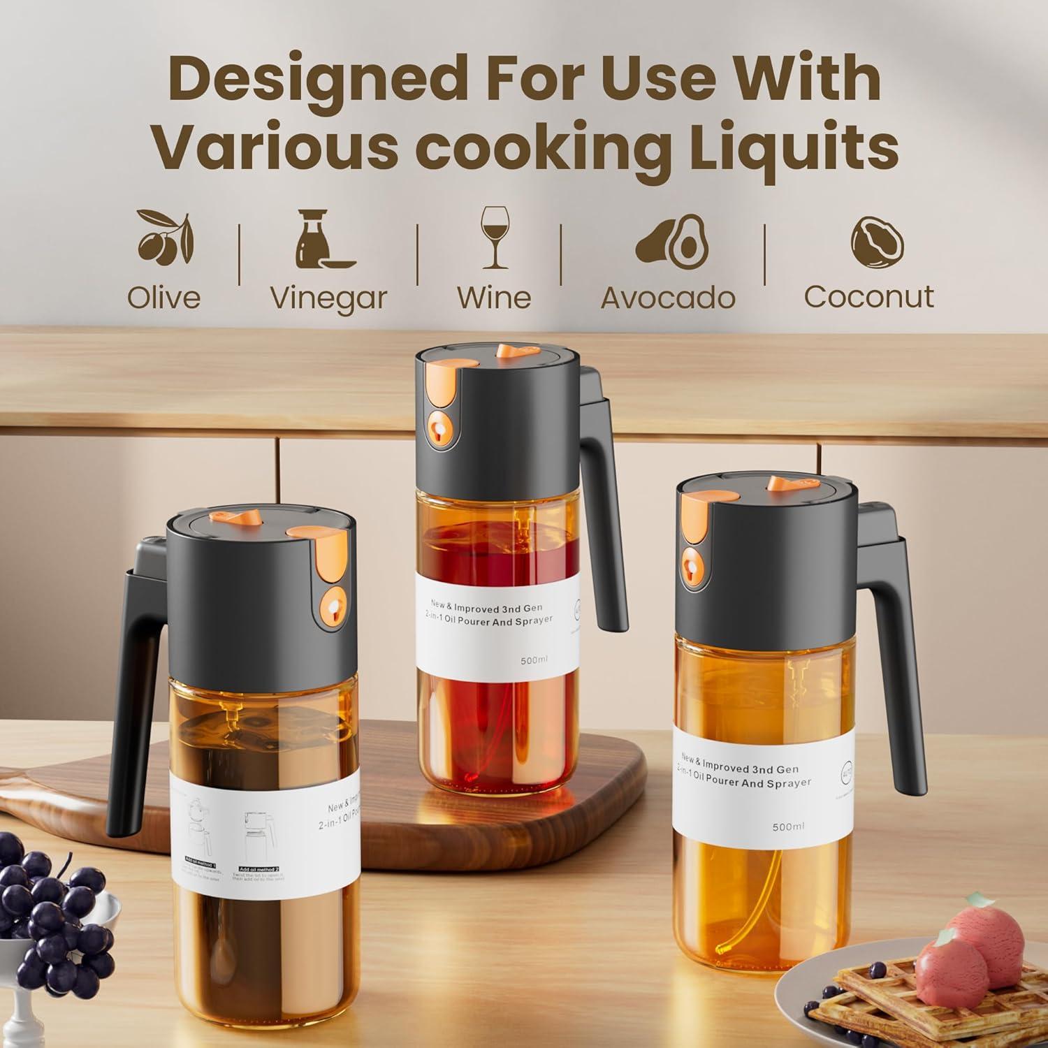 Rociador de Aceite de Oliva LAKUMIQI 500ml 2 en 1 a Prueba de Fugas