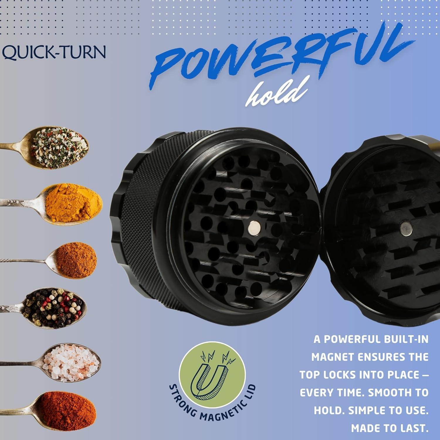 Grinder Manual MOONJELLY 2.5" Aluminio Negro con Giro Rápido