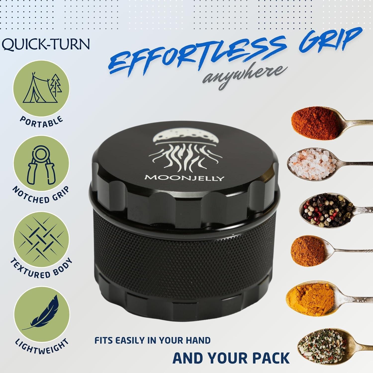 Grinder Manual MOONJELLY 2.5" Aluminio Negro con Giro Rápido