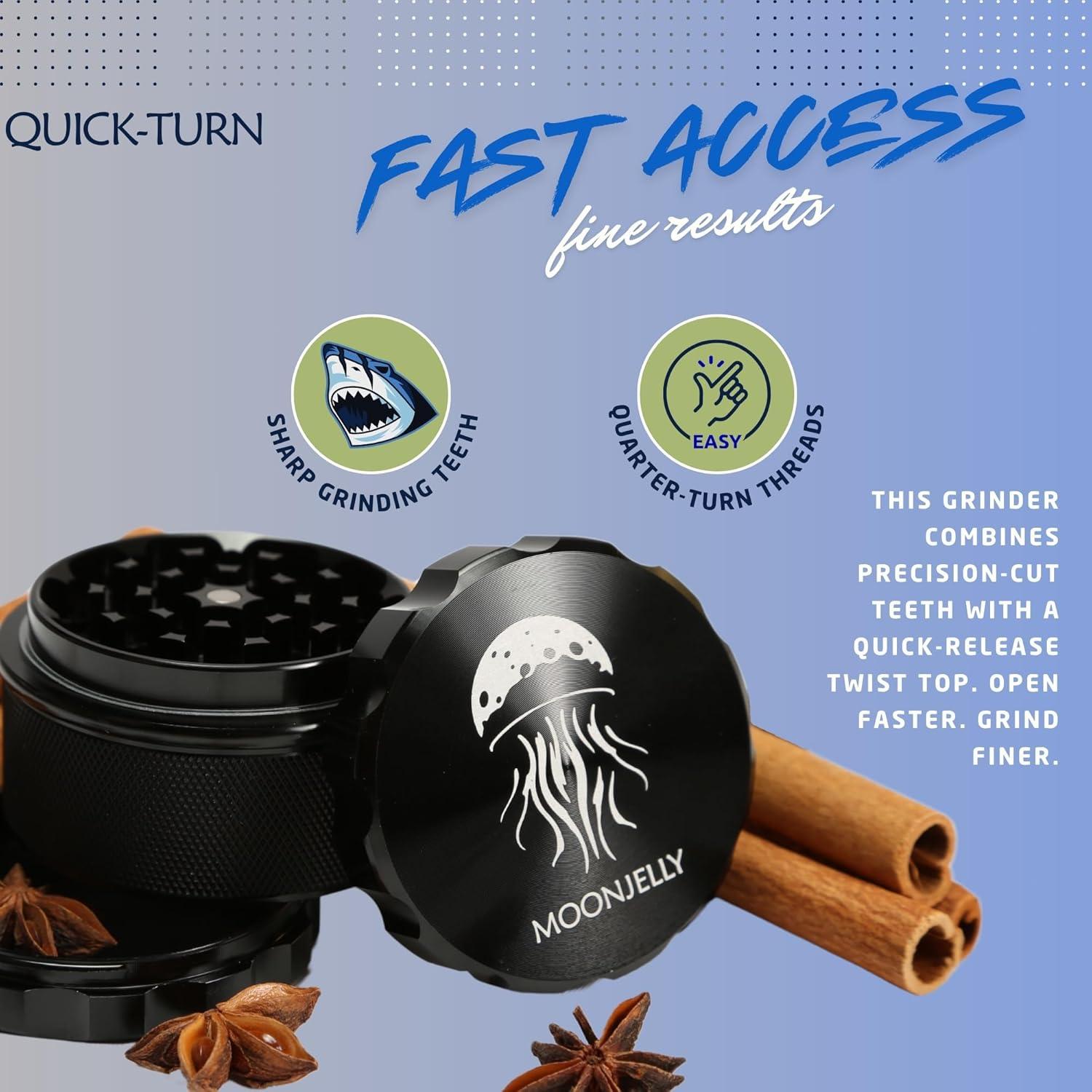 Grinder Manual MOONJELLY 2.5" Aluminio Negro con Giro Rápido
