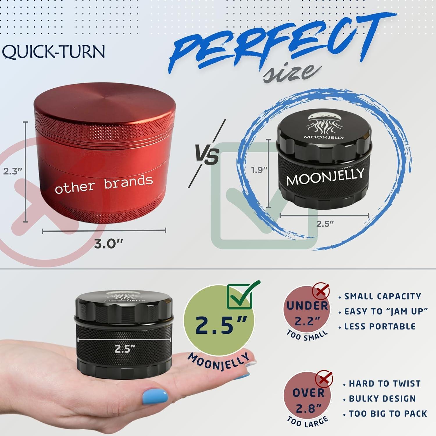 Grinder Manual MOONJELLY 2.5" Aluminio Negro con Giro Rápido