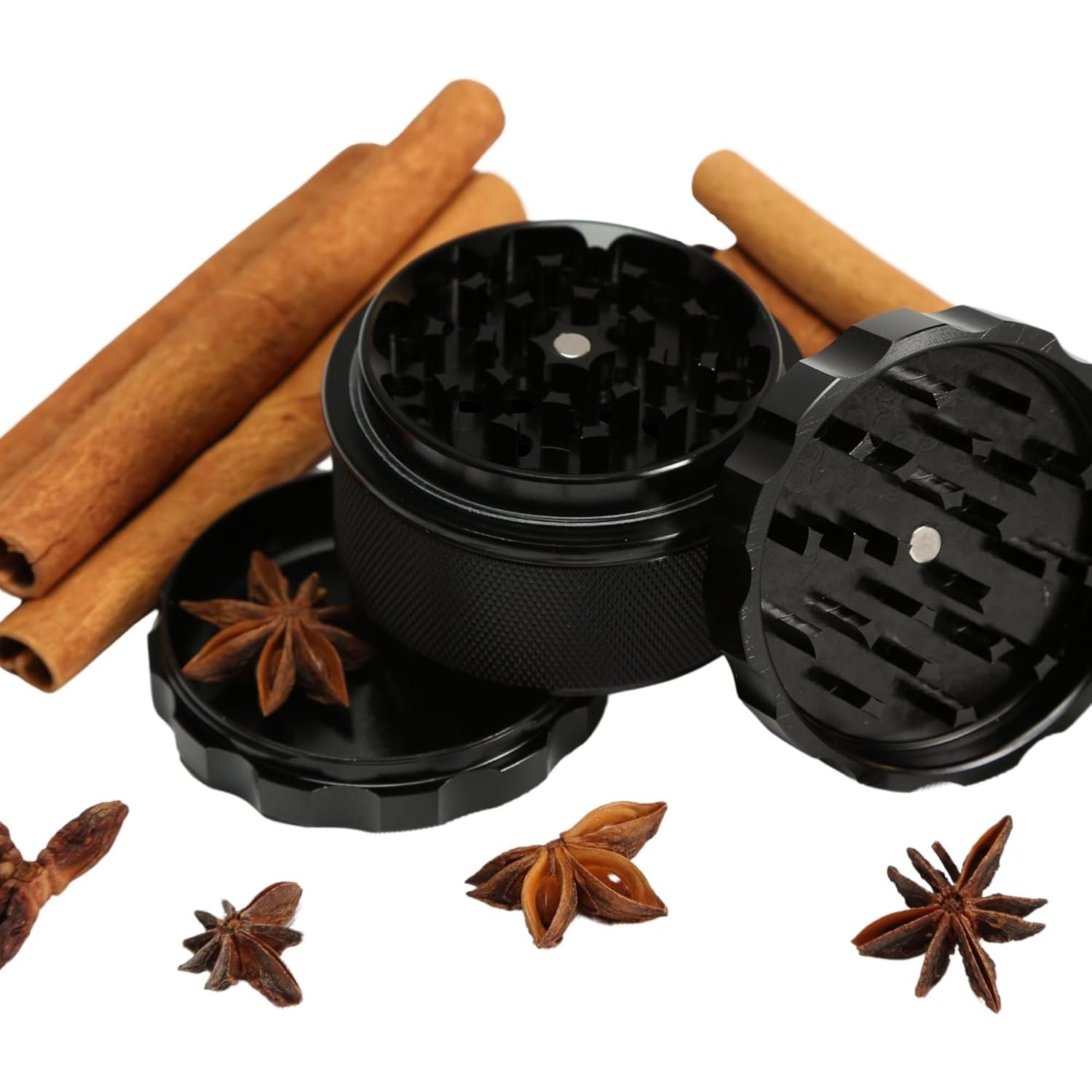 Grinder Manual MOONJELLY 2.5" Aluminio Negro con Giro Rápido