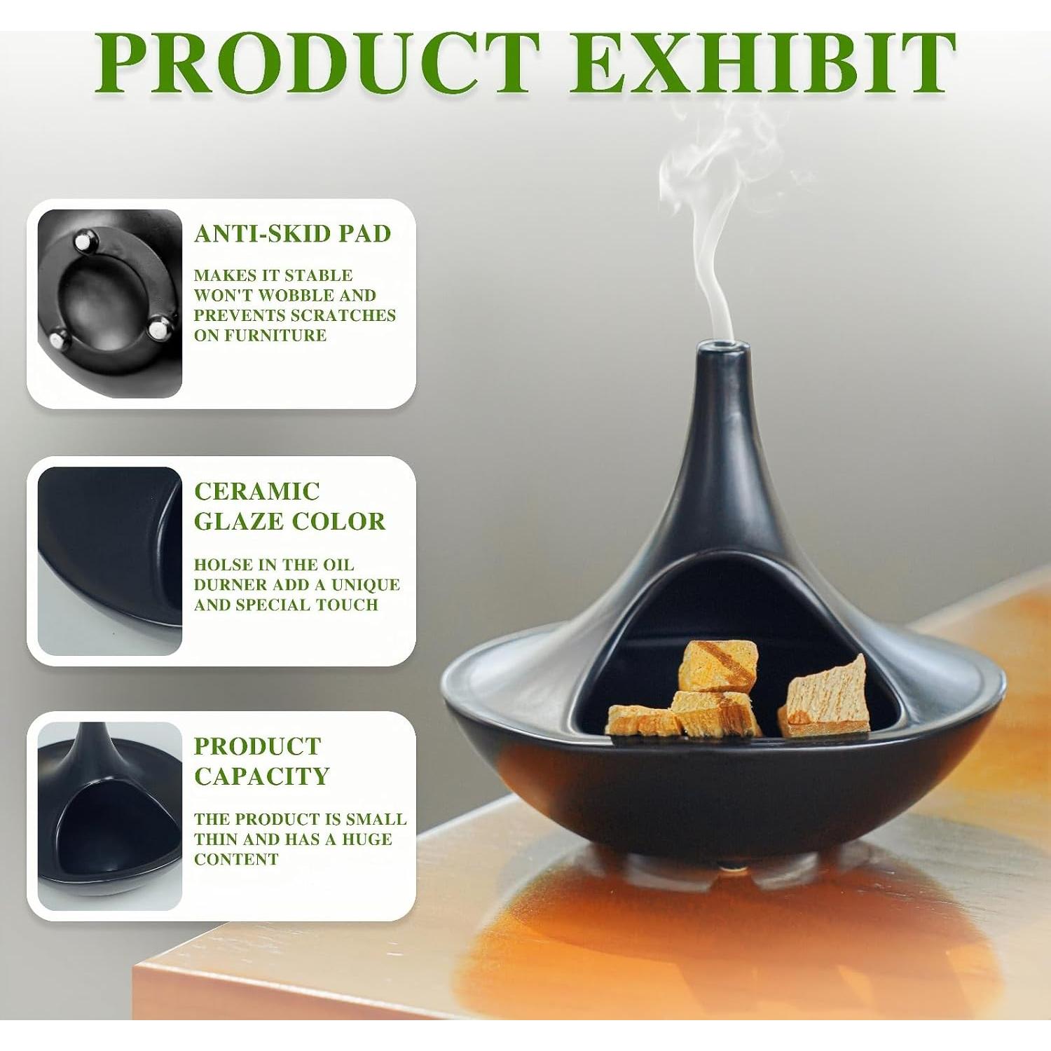 Soporte de Incienso Cerámica GRAMSTORMAX Chimenea Negra 4 en 1