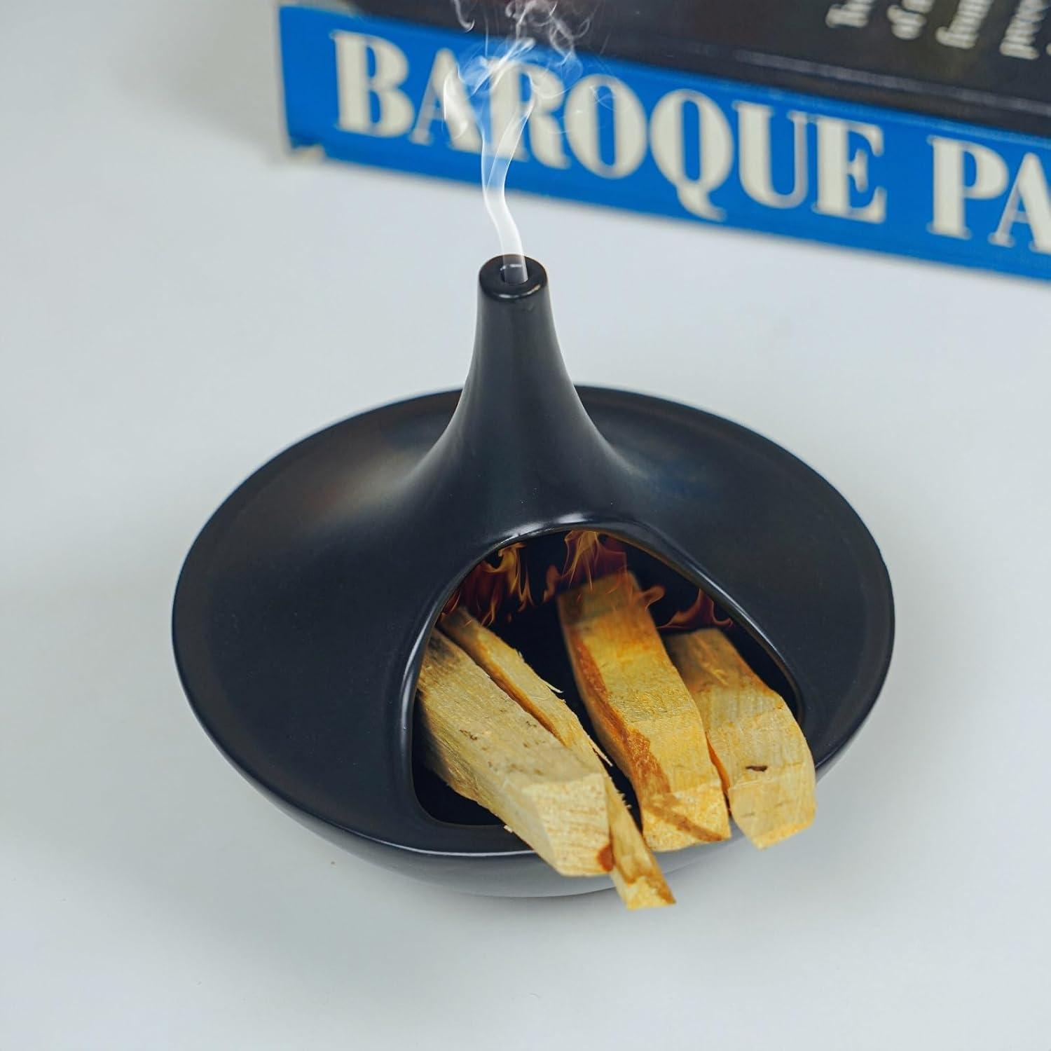 Soporte de Incienso Cerámica GRAMSTORMAX Chimenea Negra 4 en 1