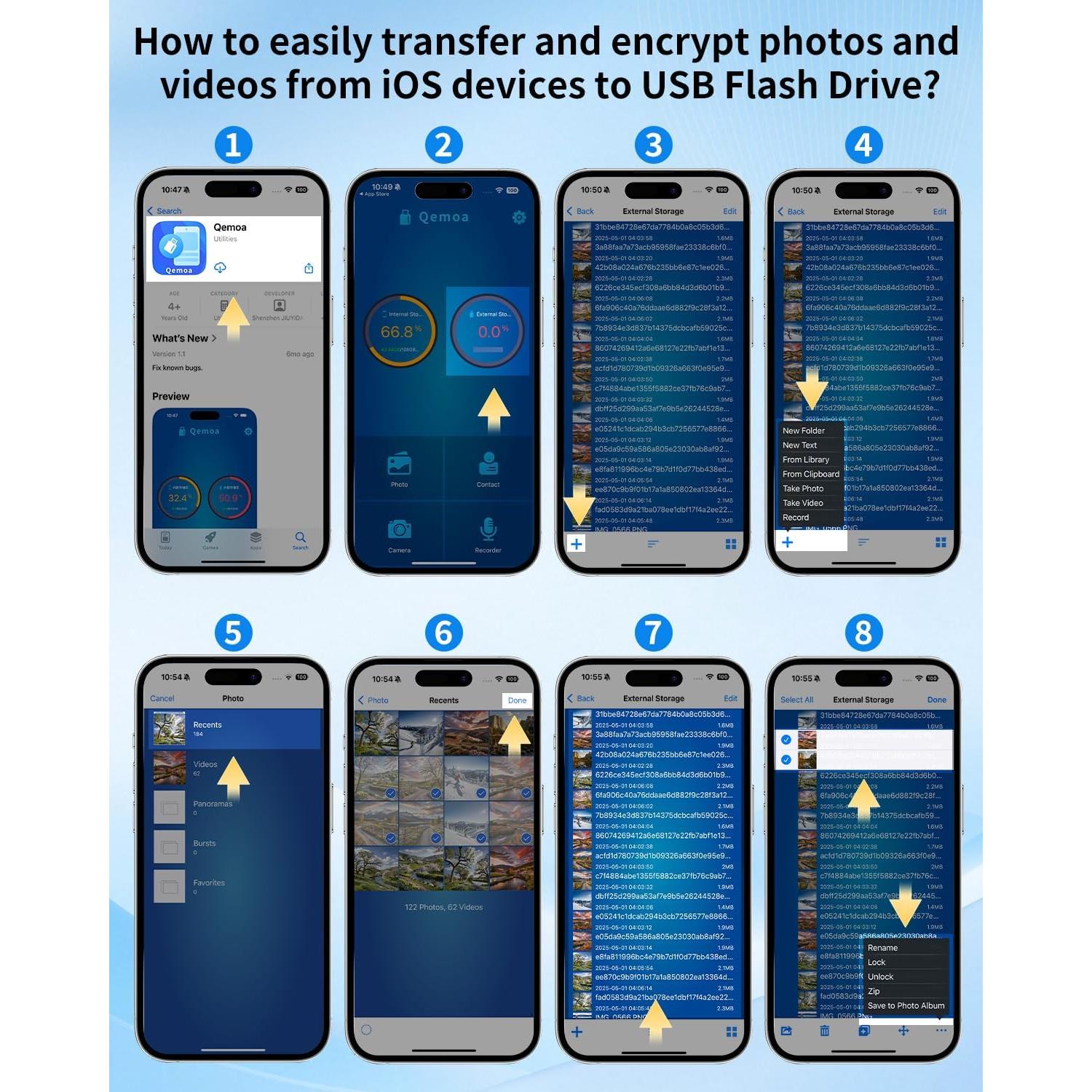 Unidad Flash USB 64GB Qemoa Rosa MFi para iPhone/iPad/Android