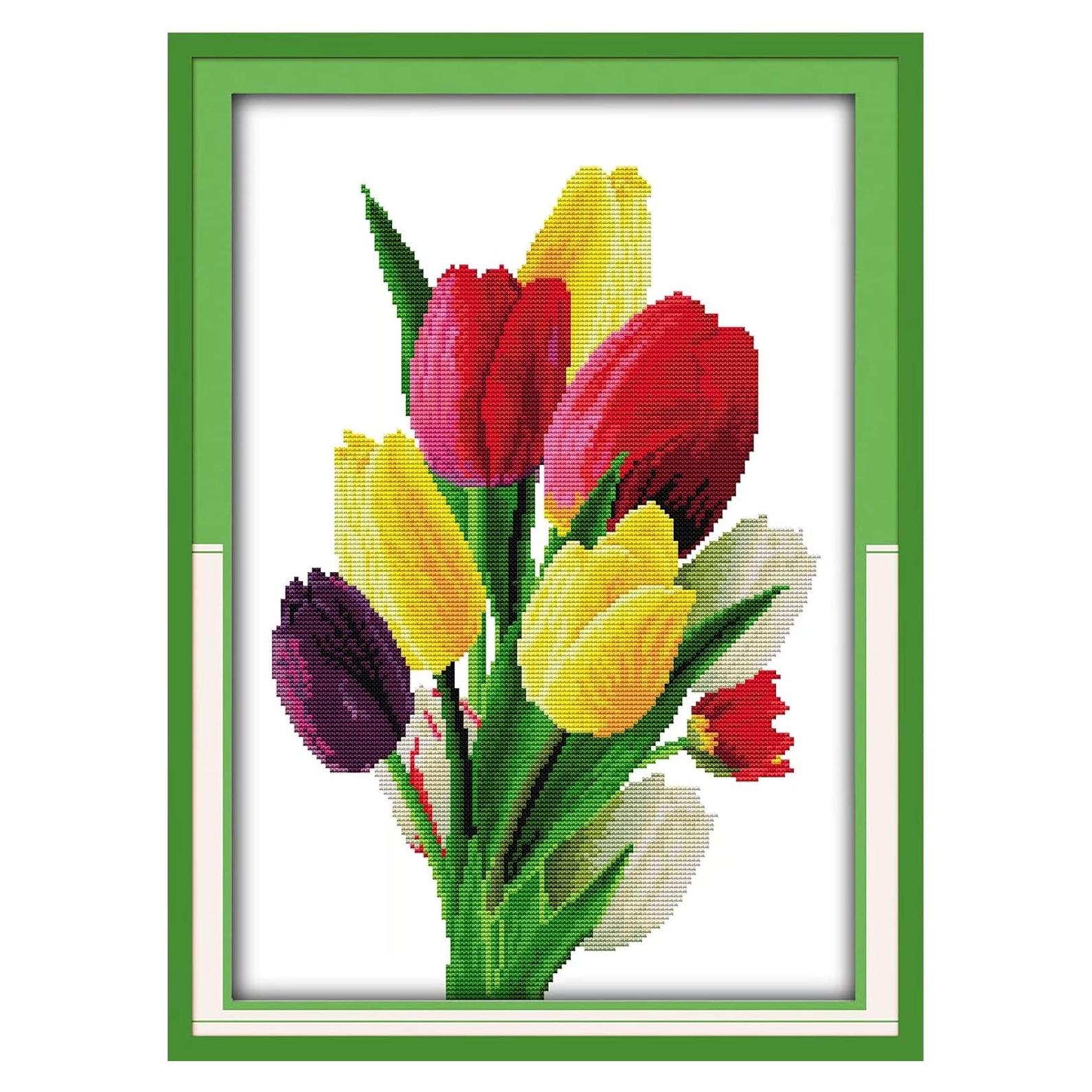Kit de Bordado a Mano ITSTITCH 11CT Tulipanes Coloridos 41x57cm