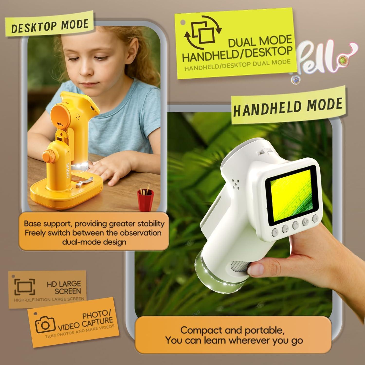 Microscopio Digital para Niños PYRODUM P02-G 1600x con Pantalla 2"