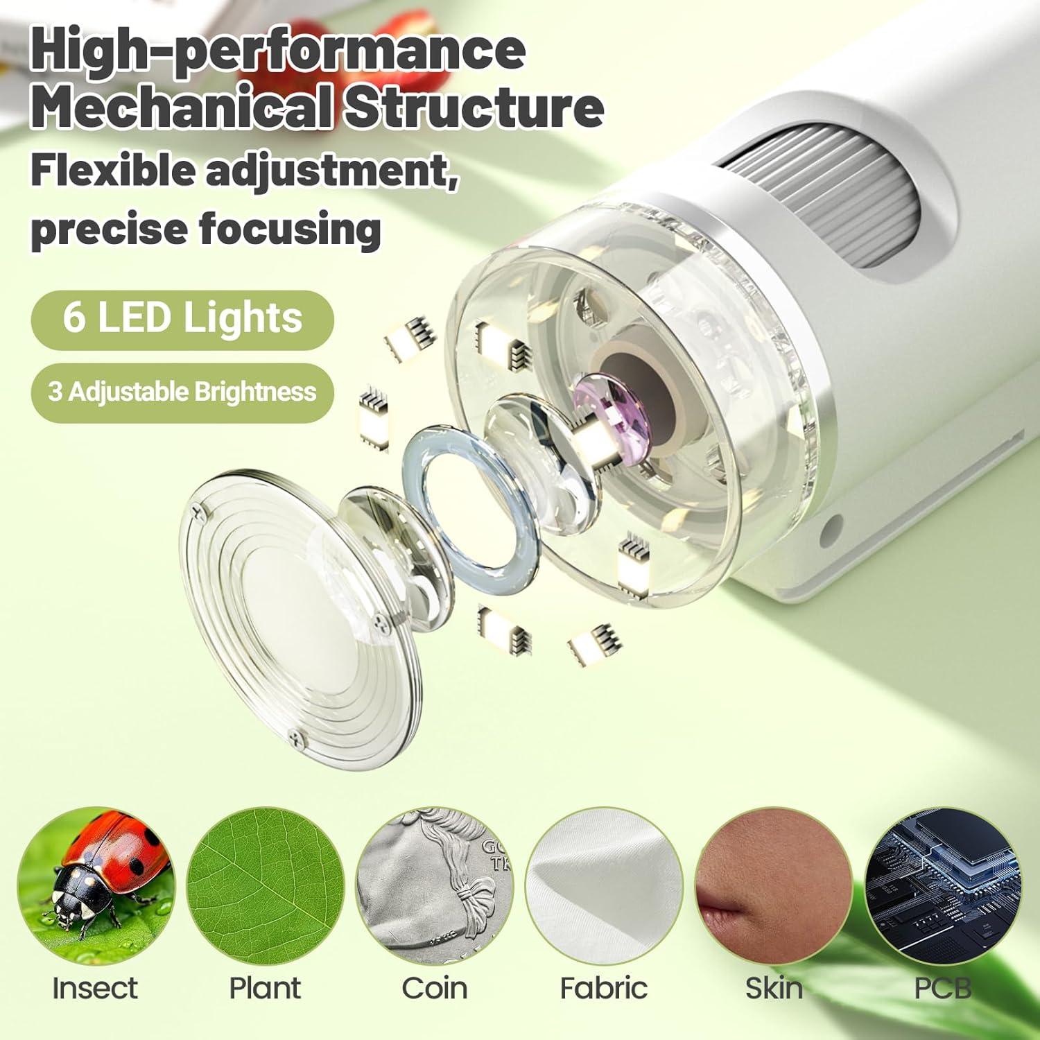 Microscopio Digital para Niños PYRODUM P02-G 1600x con Pantalla 2"